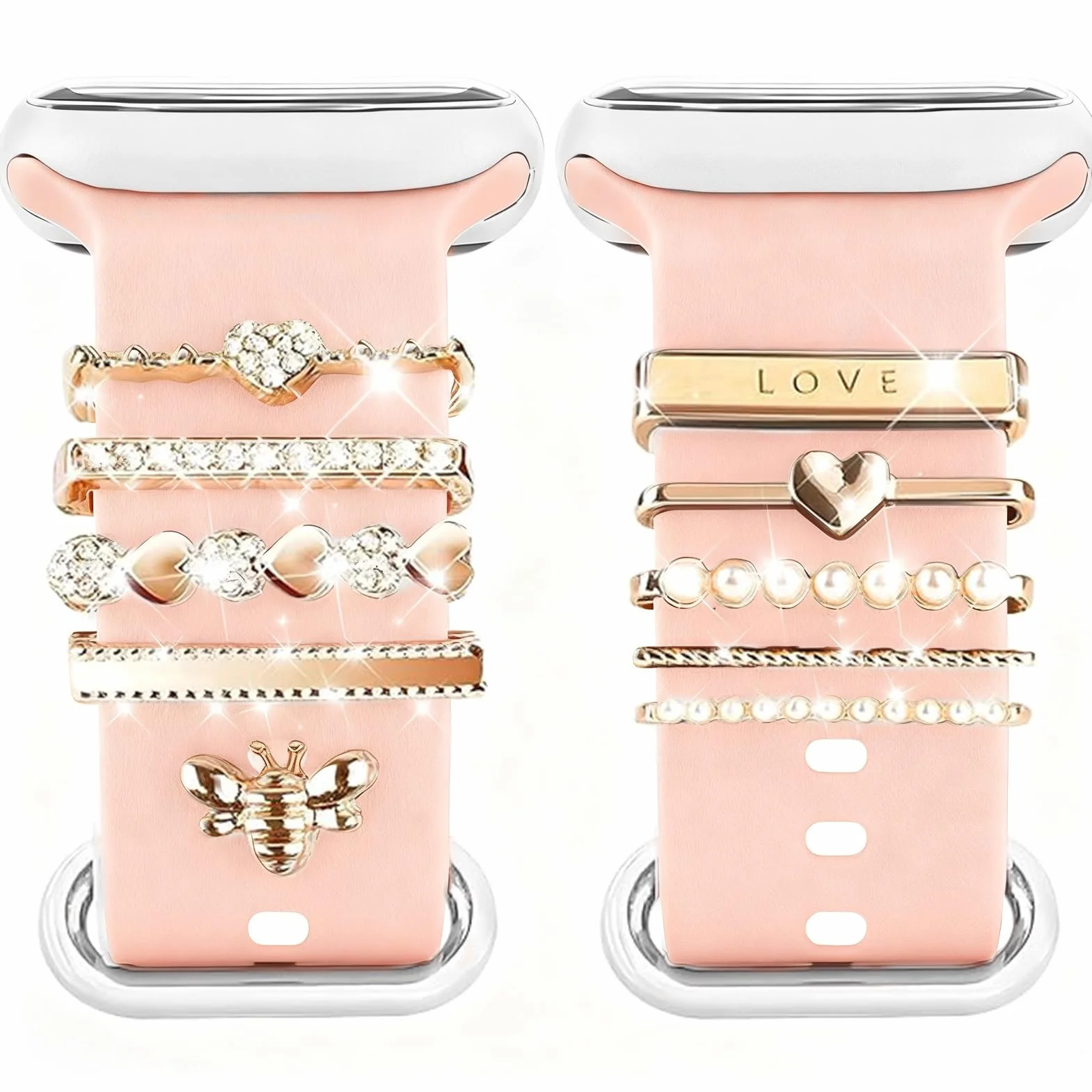 Bransoletka Charms, Zegarek bransoletka Charms kompatybilne, charms bransoletka Taśmy Metalowe ozdobienie z pętlą dla Apple Watch Series 10 9 8 7 6 5 4 3 2 1 (styl A)