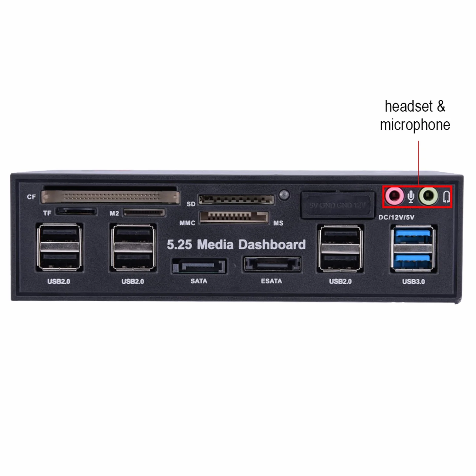 5,25 cala Media Dashboard Panel przedni Usb3.0 2.0 Hub Esata SATA Audio Multi Card Reader