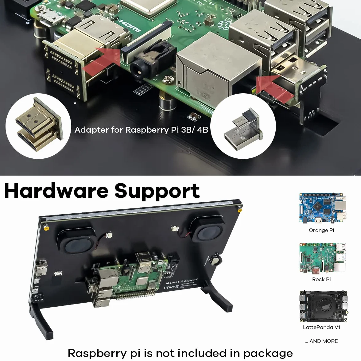 Hosyond 10,1-calowy pojemnościowy ekran dotykowy IPS LCD wyświetlacz HDMI przenośny monitor 1024 x 600 wbudowane podwójne głośniki do Raspberry Pi 4 3 2 Zero B+ Model B Xbox PS4 Windows 7/8/10