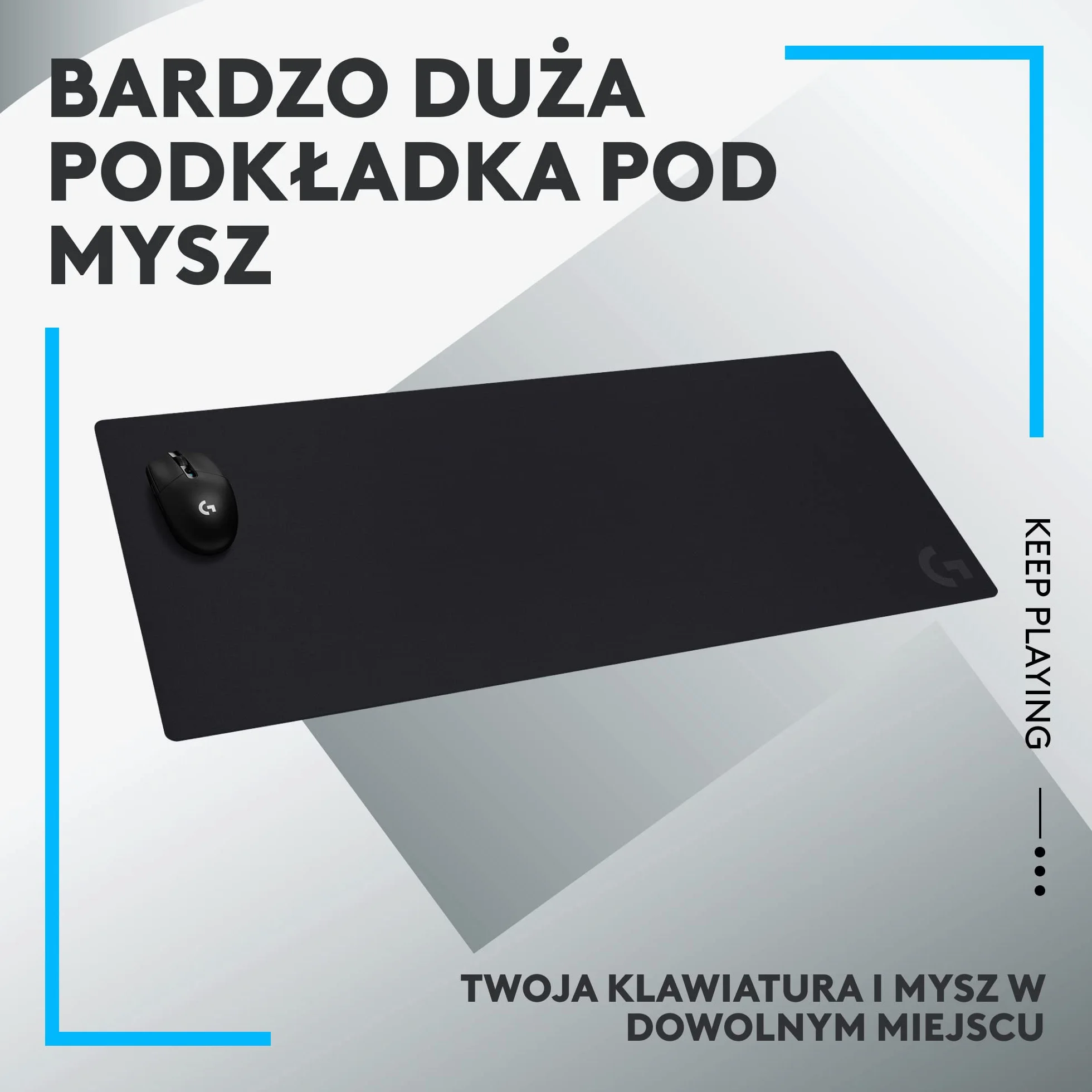 Logitech G G840 Bardzo Duża Podkładka pod Mysz dla Graczy, Stworzona pod Czujniki, Umiarkowane Tarcie, Antypoślizgowa, akcesoria do PC i do Mac, 900 x 400 x 3 mm