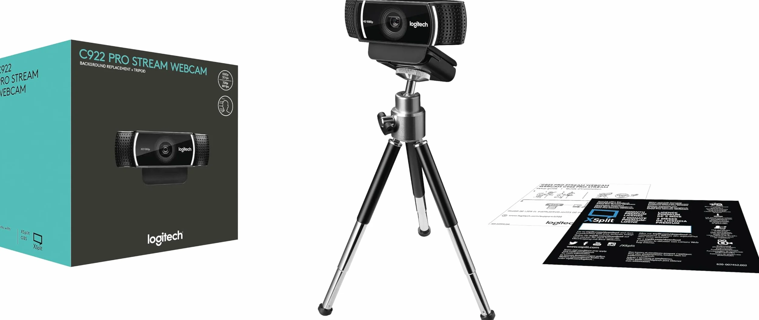 Logitech Webcam C922 Pro Stream, HD 1080p / 30fps lub HD 720p / 60fps Hiperfast, Audio stereo, korekcja światła HD, Autofocus, dla Youtube, Twitch, XSplit, PC/Mac/Laptop/Macbook/Tablet