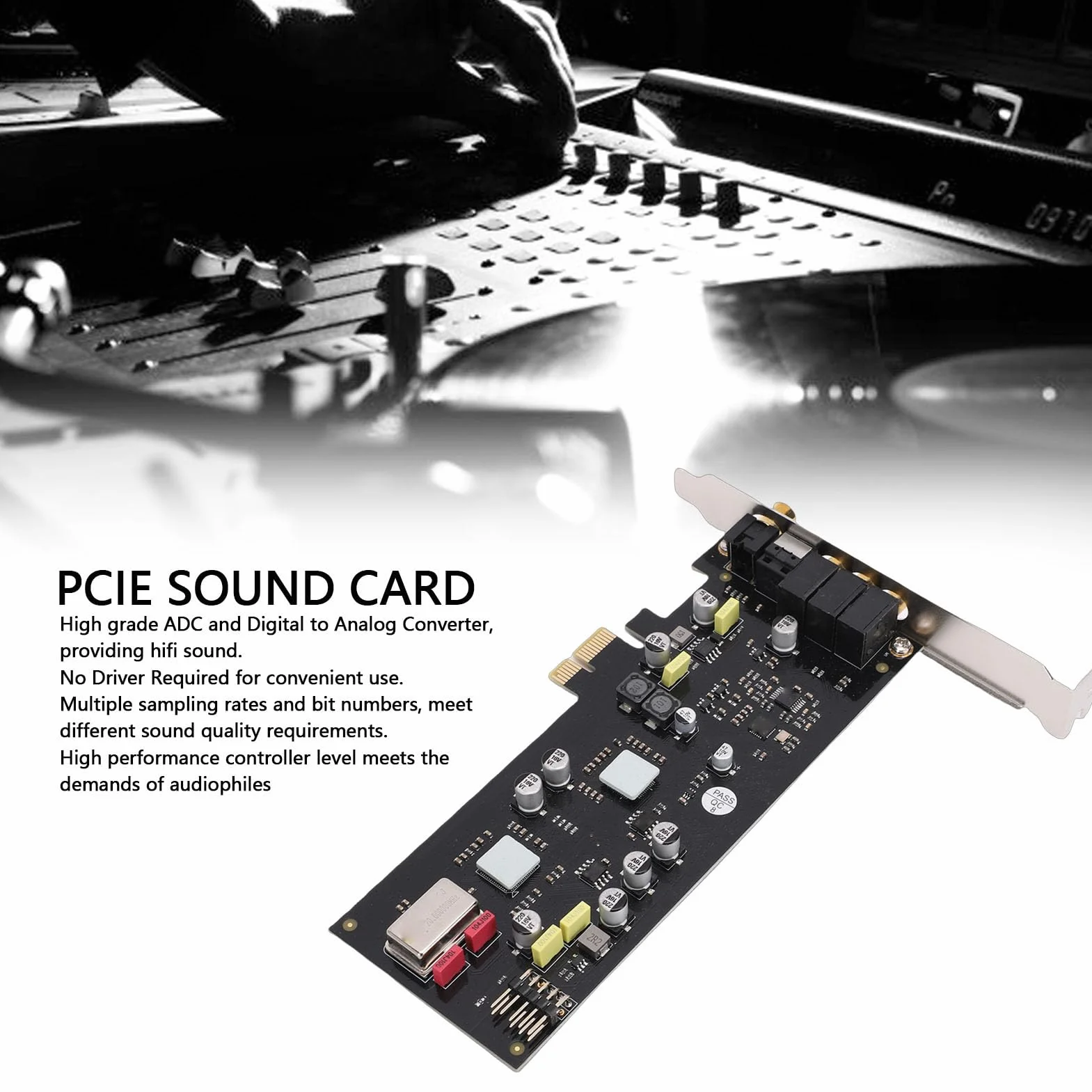 LICAEVEY Karta Dźwiękowa HiFi PCI Express, Chipset SSS1700 z Optycznym/koncentrycznym Interfejsem Cyfrowym, Profesjonalny Przetwornik Cyfrowo-analogowy do Nagrywania w Studiu i Gier