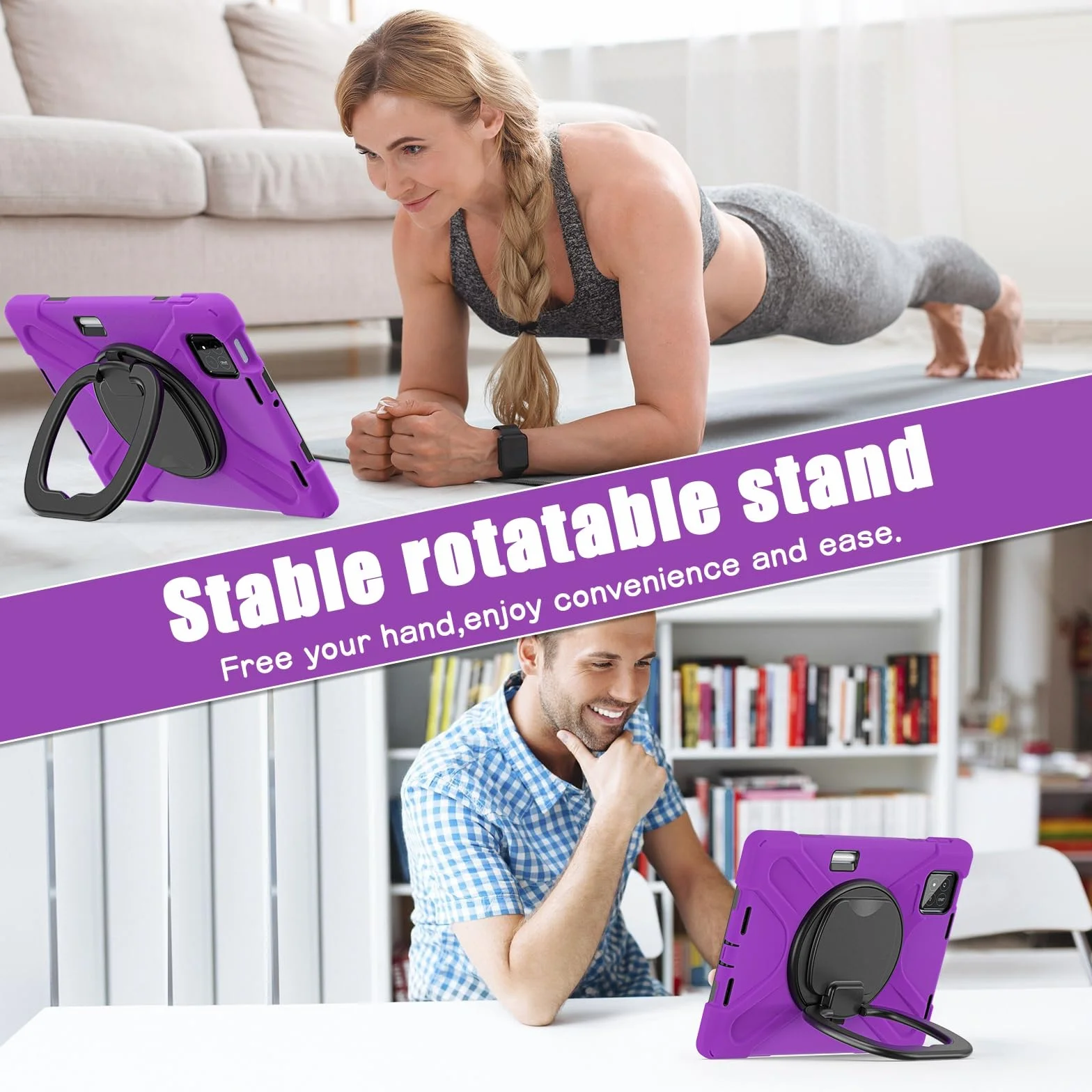 Etui na Xiaomi Mi Pad 8 / Pro 11,2" 2025, odporne wstrząsy, wytrzymałe etui z obrotową podpórką 360°, paskiem rękę/ramię, wytrzymała obudowa tablet(Mor)