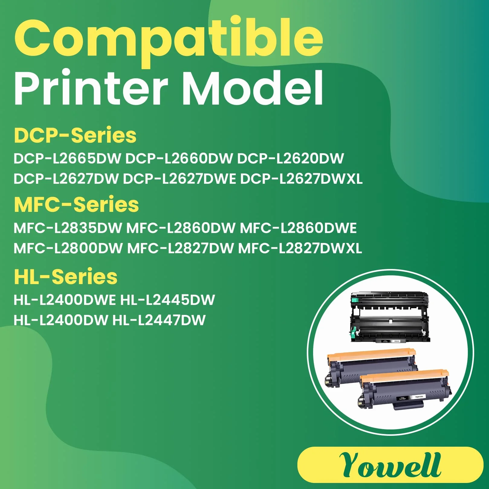Yowell 2 x TN2510XL i 1 x DR2510 bęben kompatybilny z Brother TN2510XL DR-2510 jednostka perkusyjna do Brother HL-L2400DW HL-L2445DW DCP-L2660DW DCP-2620DW MFC-L2800DW MFC-2835DW