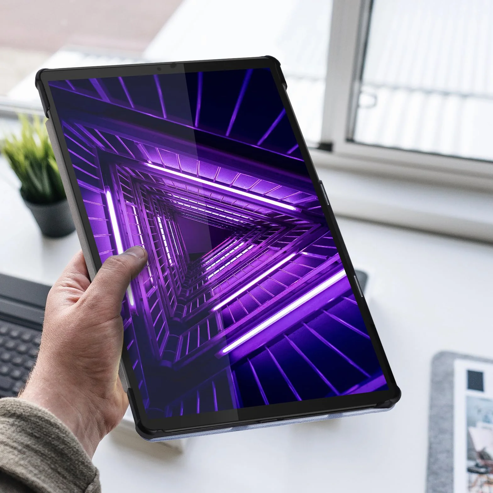 Hianjoo Etui kompatybilne z Lenovo Tab M10 FHD Plus 10.3, ultra cienkie, skórzane etui ochronne z funkcją stojaka, kompatybilne z Lenovo Tab M10 FHD Plus (2nd Gen) 10.3 TB-X606F, fioletowo-szare