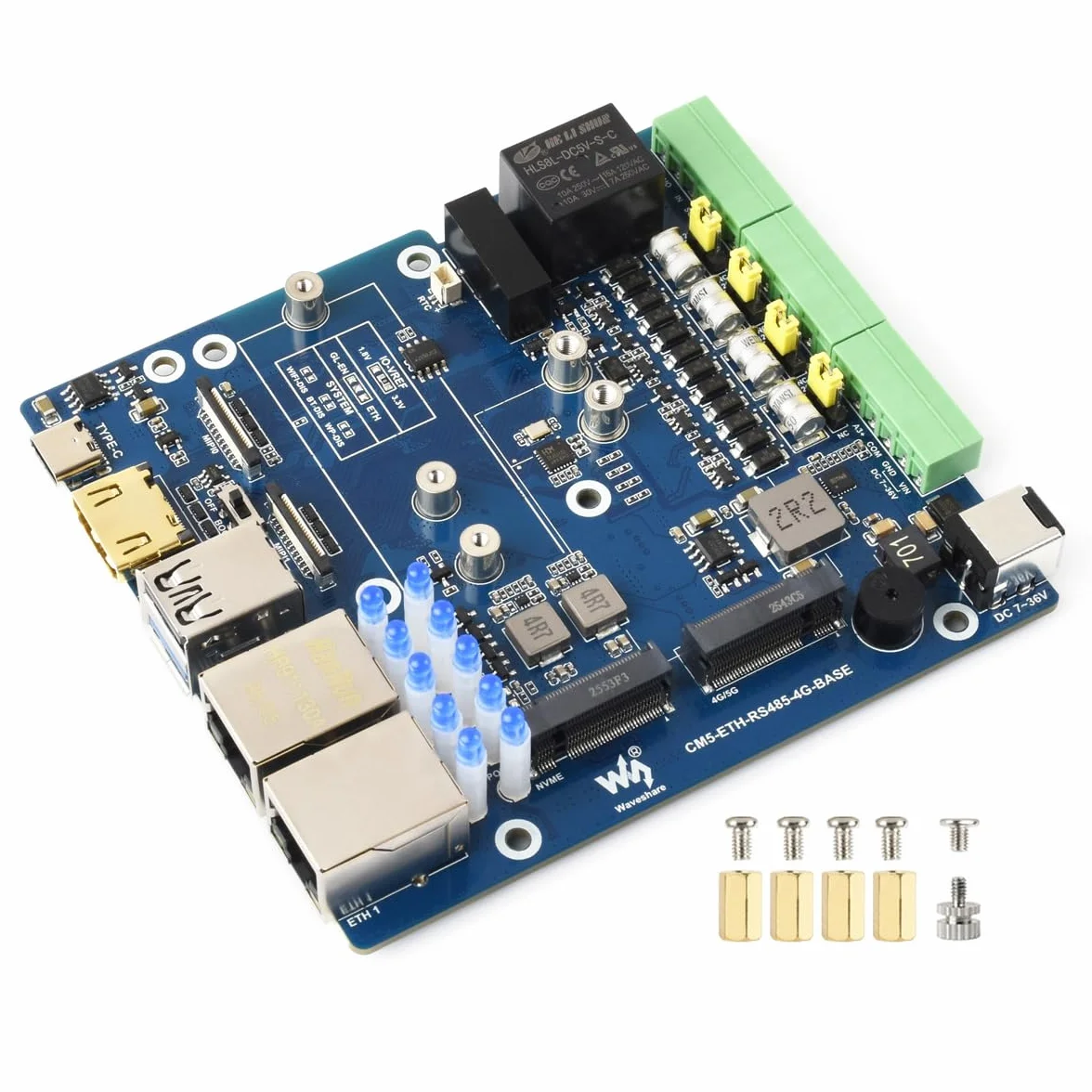 Waveshare Gigabit/2.5G Dual Ethernet Multi-Function Expansion Board Based on Raspberry Pi CM5 (NOT Included),RS485, 4G/5G Module and 4K Display Output, Board Only