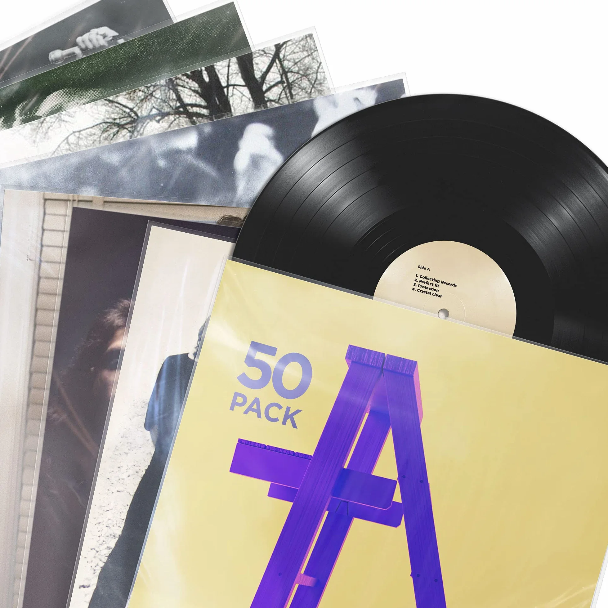 Claev Outer Record Sleeves 50 Pack Clear Plastic 12" LP Vinyl Album Covers 32.5 x 32.5 cm 3 mil Thick