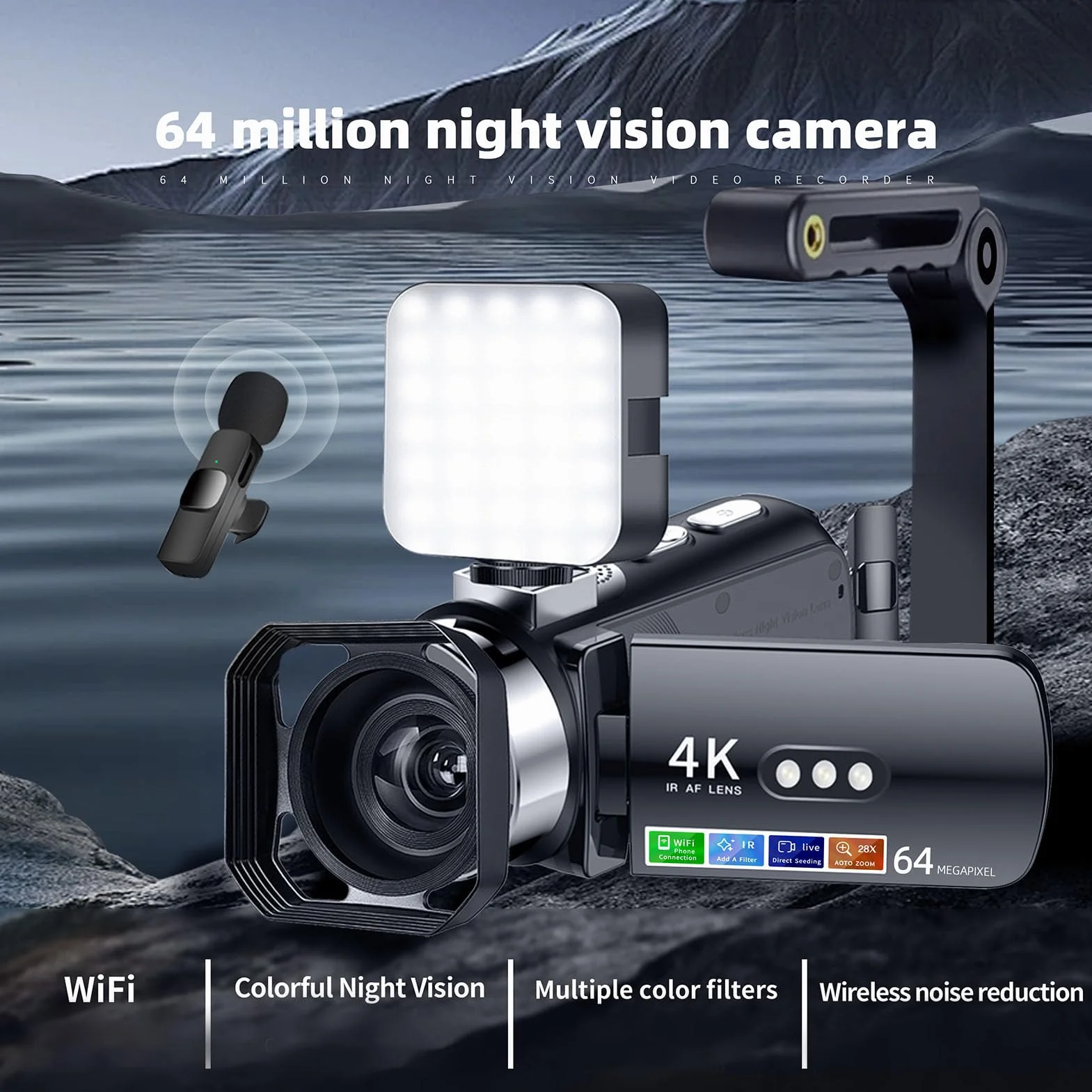 Kompaktowy Aparat Cyfrowy 4K, Mała Kamera Wideo 64 MP z 28-krotnym Zoomem Cyfrowym, Stabilizatorem Obrazu, Autofokusem, 3-calowym Obrotowym Ekranem Kamera do Vlogowania dla