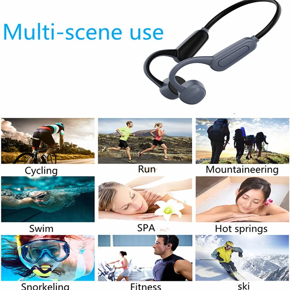 Kondukcja kostnych Słuchawki Bluetooth z mikrofonami, bezprzewodowymi zestawami słuchawkowymi, IPX8 Wodoodporna, dla sportowych słuchania na rowerze Running Siłownia,Gray