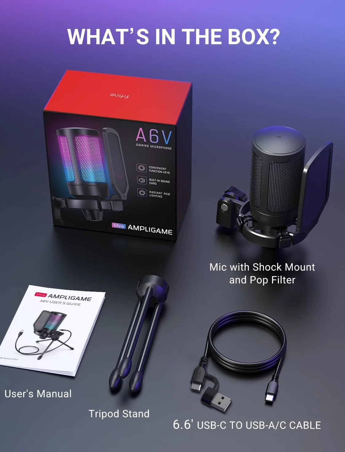 FIFINE PS5 mikrofon pojemnościowy RGB z przyciskiem Tap-to-Mute, odporny na wstrząsy, filtr pop, kontrola wzmocnienia do przesyłania strumieniowego, podcastu, Discord, Twitcha, AmpliGame