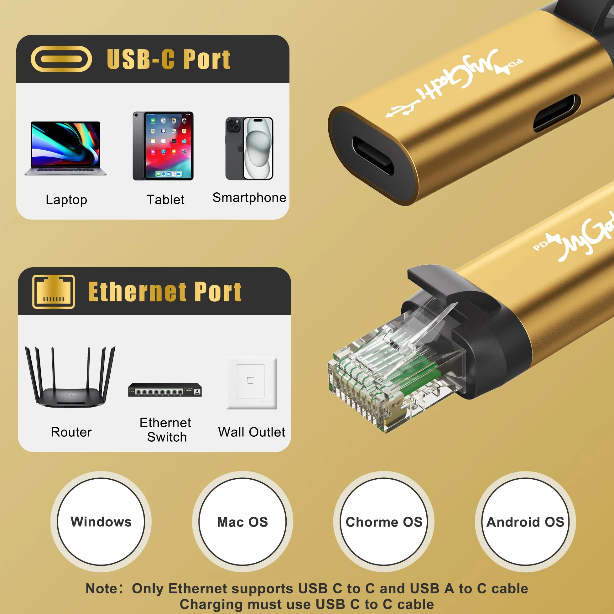 Adapter USB C na Ethernet PD 100 W RJ45 1 Gbit/s