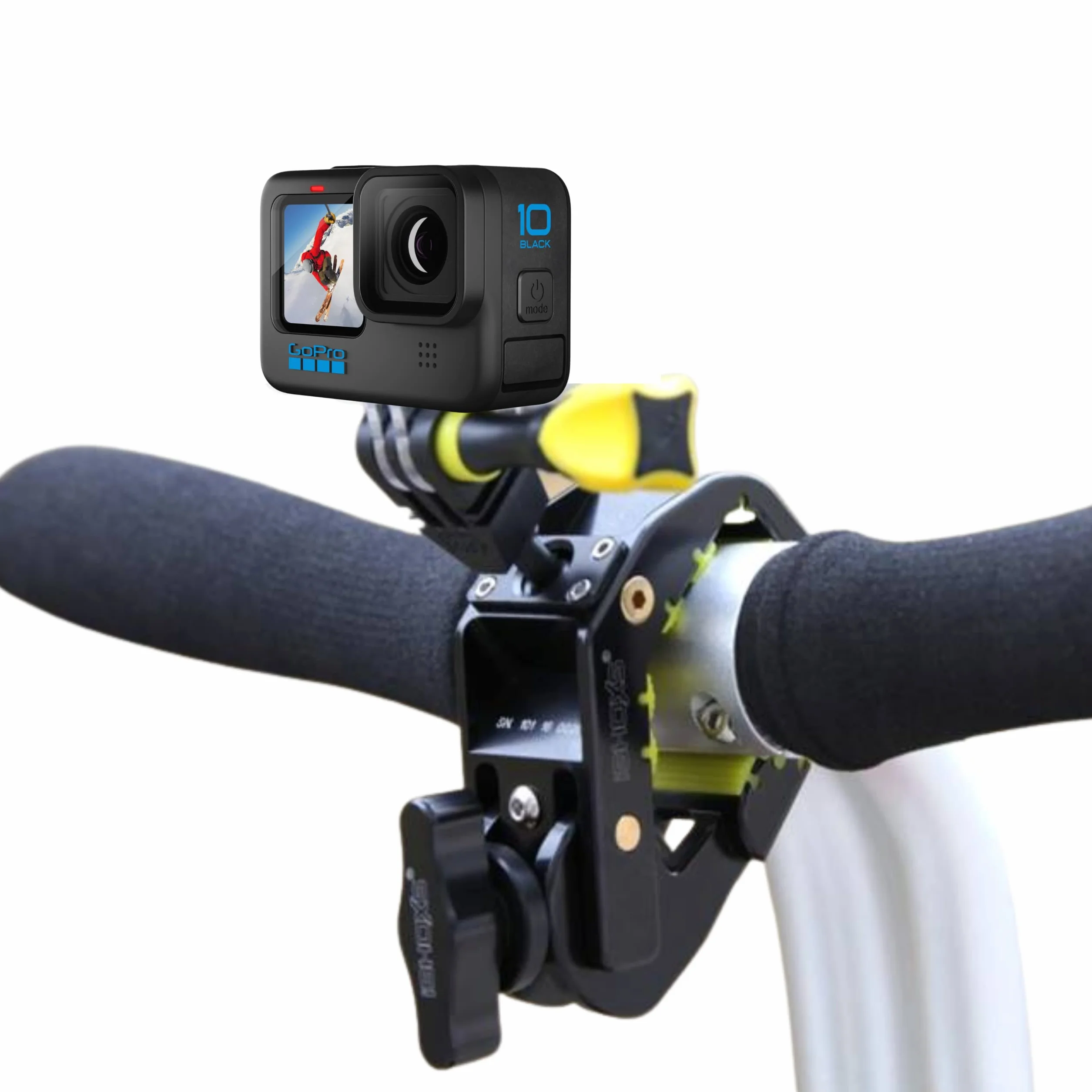 Shark – Solidny uchwyt do GoPro i kamer akcji | Dla profili Ø 28-65 mm (okrągłych lub płaskich) | Aluminium CNC, mocne trzymanie | Idealny do motocykli, MTB, rowerów, outdooru i przygód
