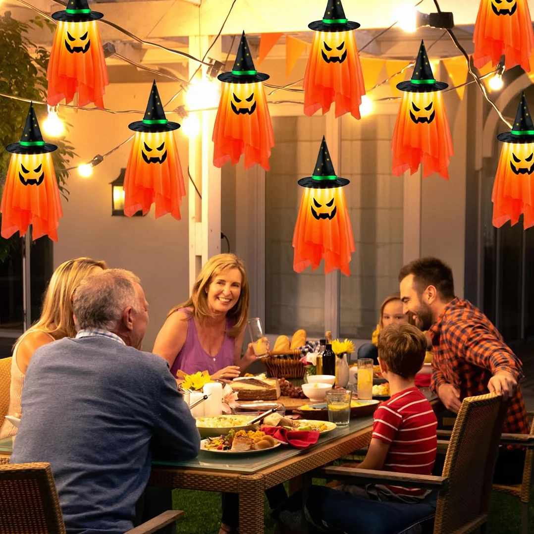Dekoracje Ogrodowe Halloween Wiszący Duch LED Pomarańczowe Światło Ghost Windsocks