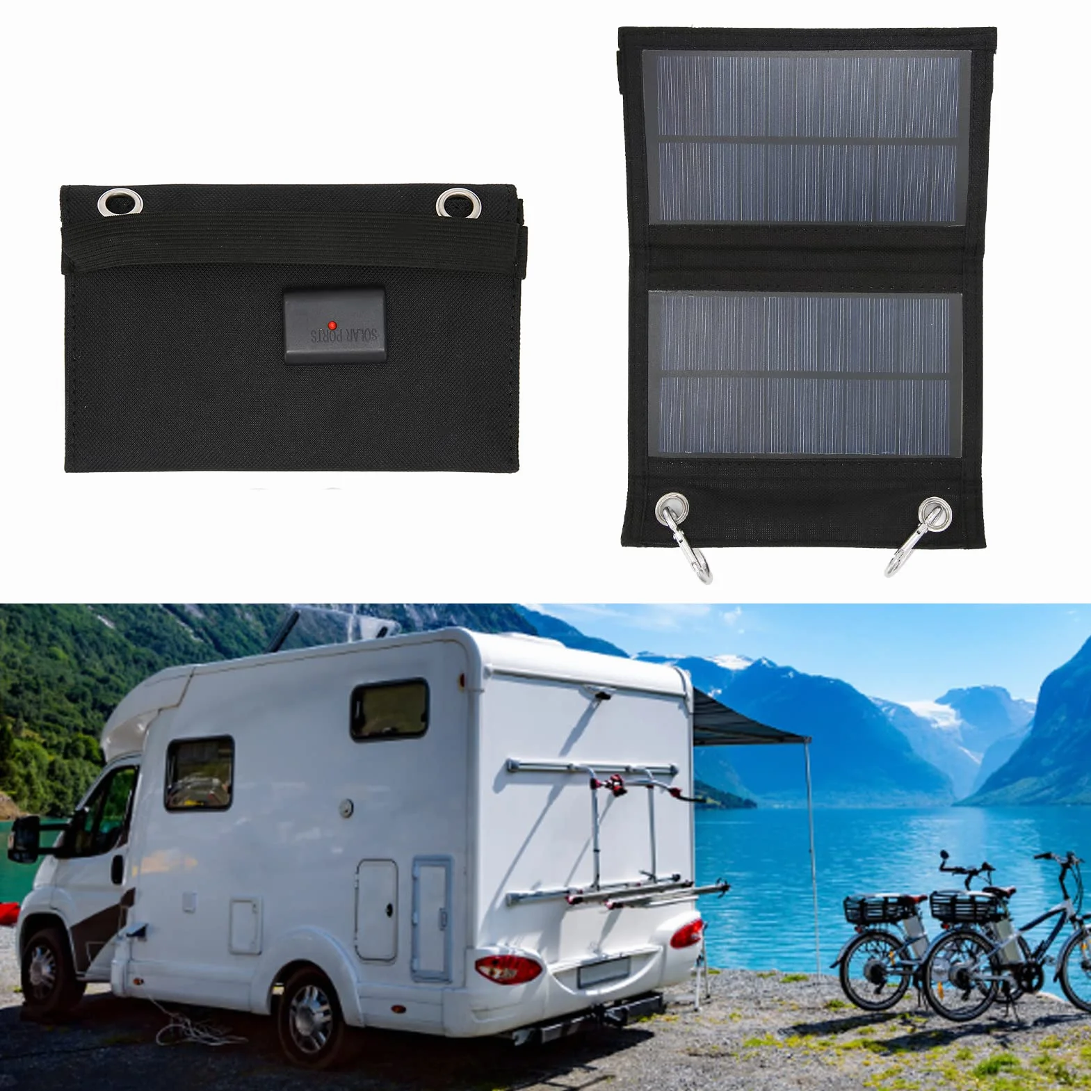 Solar Panel Portable Charger 4W Folding Power Bank Polysilicon Battery for Outdoor Phone Carabiner