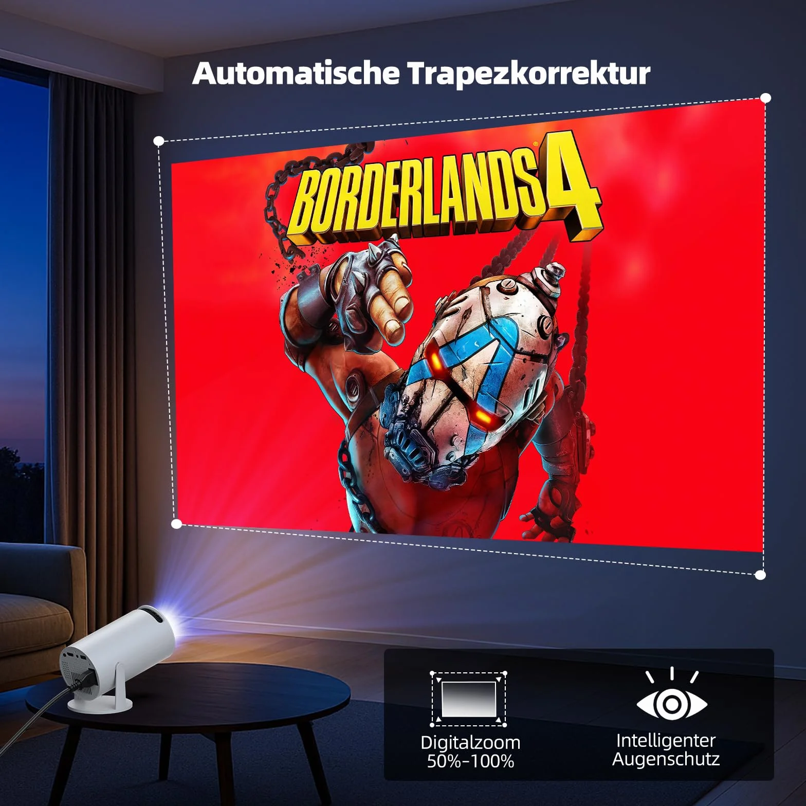 Mini projektor 4K z WiFi6 i BT5.0, Android 11.0, przenośny projektor z obrotem o 220°, automatyczna korekcja trapezowa, inteligentny projektor kina domowego do iPhone'a/PC/Switch