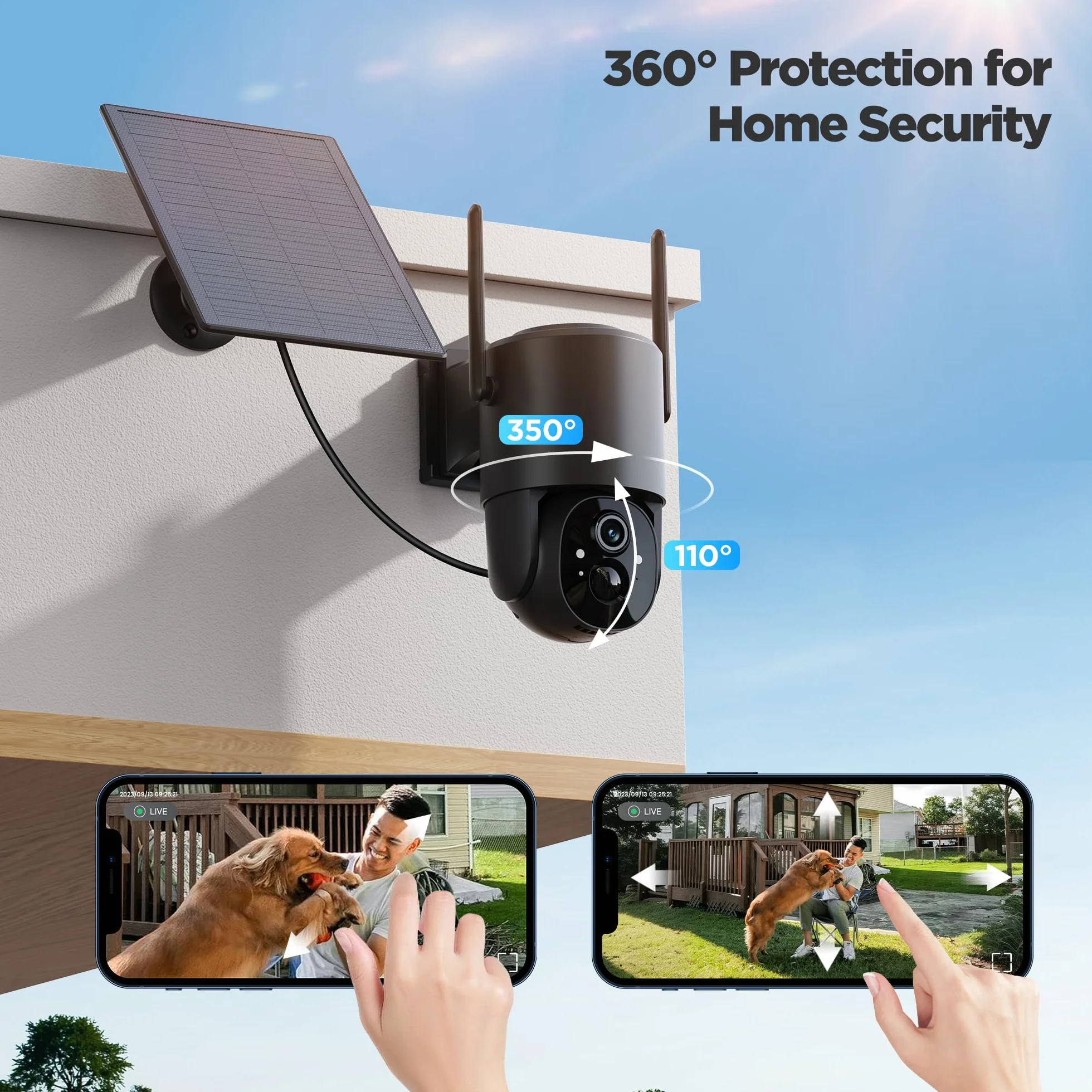 Kamera monitoringowa 2K zewnętrzna bateria solarna: kamera monitorująca na zewnątrz, bezprzewodowa, WLAN, 2,4 G, kamera zewnętrzna, WiFi, czarna, z noktowizorem, czujnik ruchu, IP66, dwukierunkowy