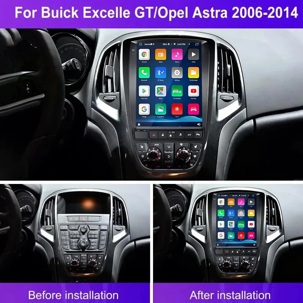 BYNYXI 24.6 cm 4 GB + 64 GB bezprzewodowe i przewodowe radio samochodowe kompatybilne z Vauxhall Astra, Buick Excelle, Android 14, nawigacja GPS, Wi-Fi, Bluetooth, radio MP3, sterowanie głosem, ekran
