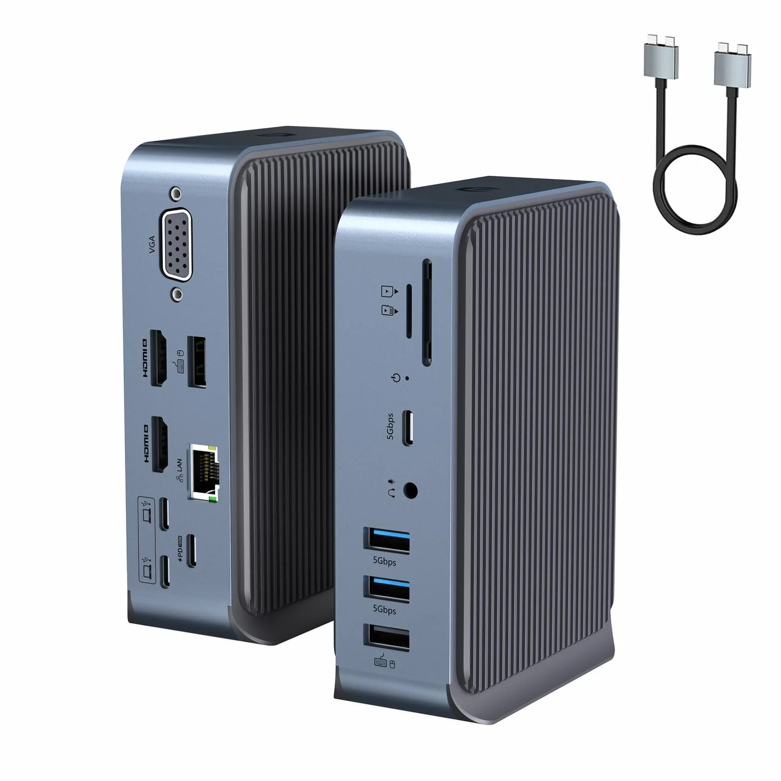 Stacja dokująca USB C 15 w 1, stacja dokująca USB C do MacBook Pro/Air, Multiport Hub Triple Monitor przez VGA/2*HDMI, 100 W PD, USB-A/C 3.0 5Gbp, RJ45 Ethernet, Audio & Mic, SD/TF, Dongle Laptop