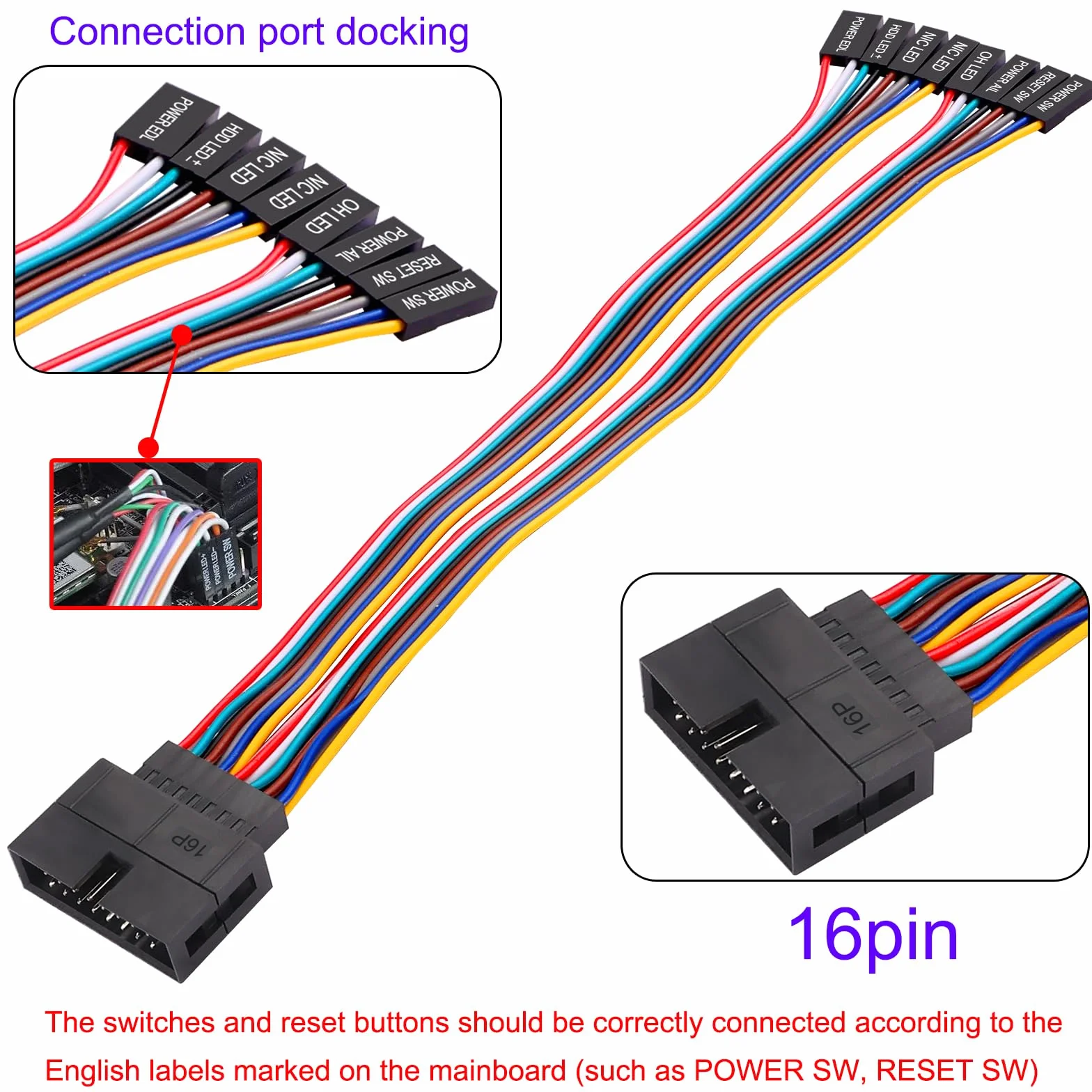 16-biegunowy na 8x2-biegunowy adapter kabla rozgałęźnego Super-Micro-Server adapter przedłużający kabel przedniego panelu obudowy 22cm/8,8in