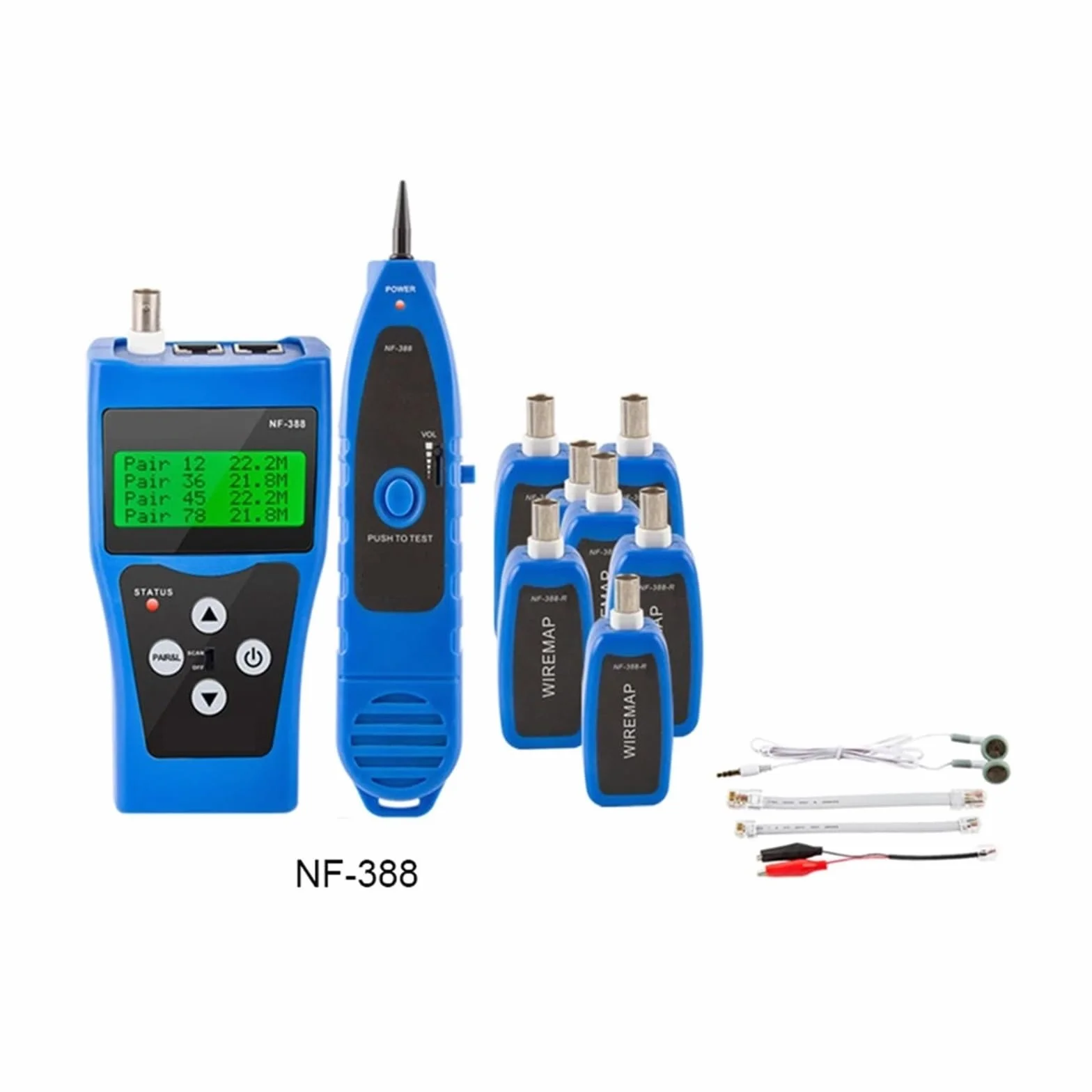 NF-388 Uniwersalny Tester Kabli Telefonicznych Sieci LAN 8 Zdalnych Gniazd Testowych Hunt 5E 6E Lokalizator Przewodów Zmierz Długość Kabla Lekki I PrzenośNy