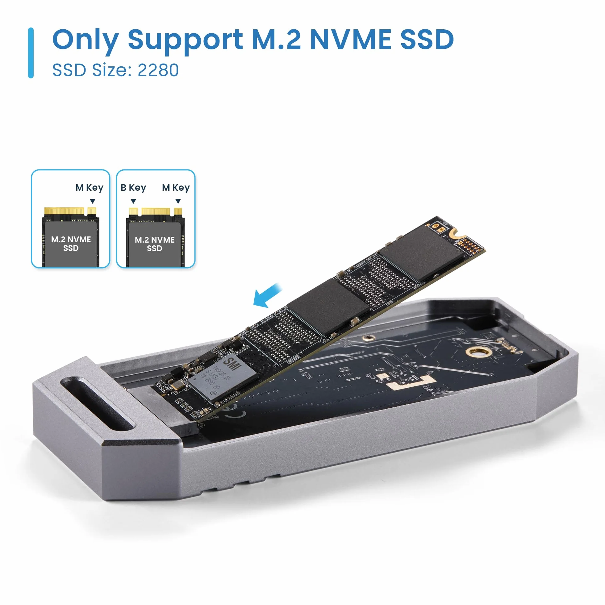 Ewent Zewnętrzna obudowa USB 40 Gb/s do dysków SSD NVMe M.2, aluminiowa obudowa z rozpraszaniem ciepła USB-C, bez narzędzi, obsługa UASP&TRIM, M-Key&M+B-Key 2230-2242-2260-2280, Plug&Play Windows