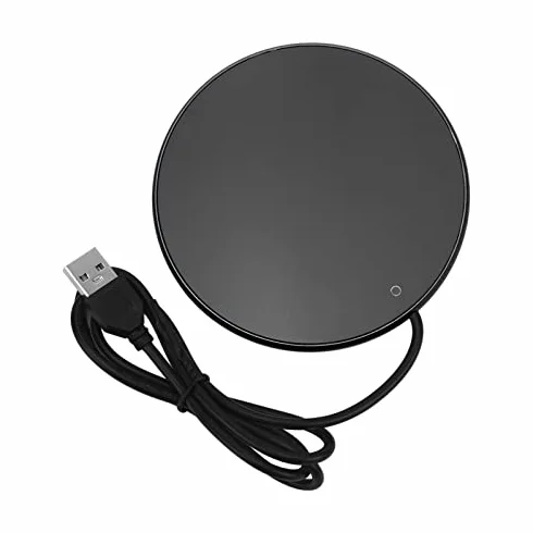 Inteligentny Podgrzewacz USB do Kubków z Przełącznikiem Dotykowym, Czarny, dla Kubków z Płaskim Dnem, Średnica 10,3 cm