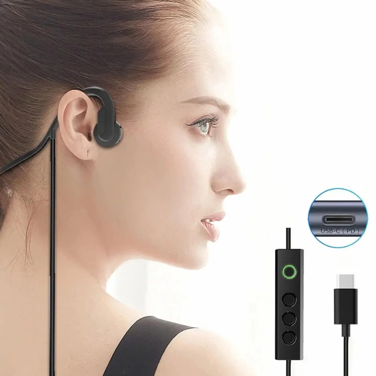 Przewodowe słuchawki z przewodnictwem kostnym z interfejsem typu C z wbudowanym mikrofonem słuchawki sportowe USB C kompatybilne z telefonami komórkowymi, komputerami i tabletami
