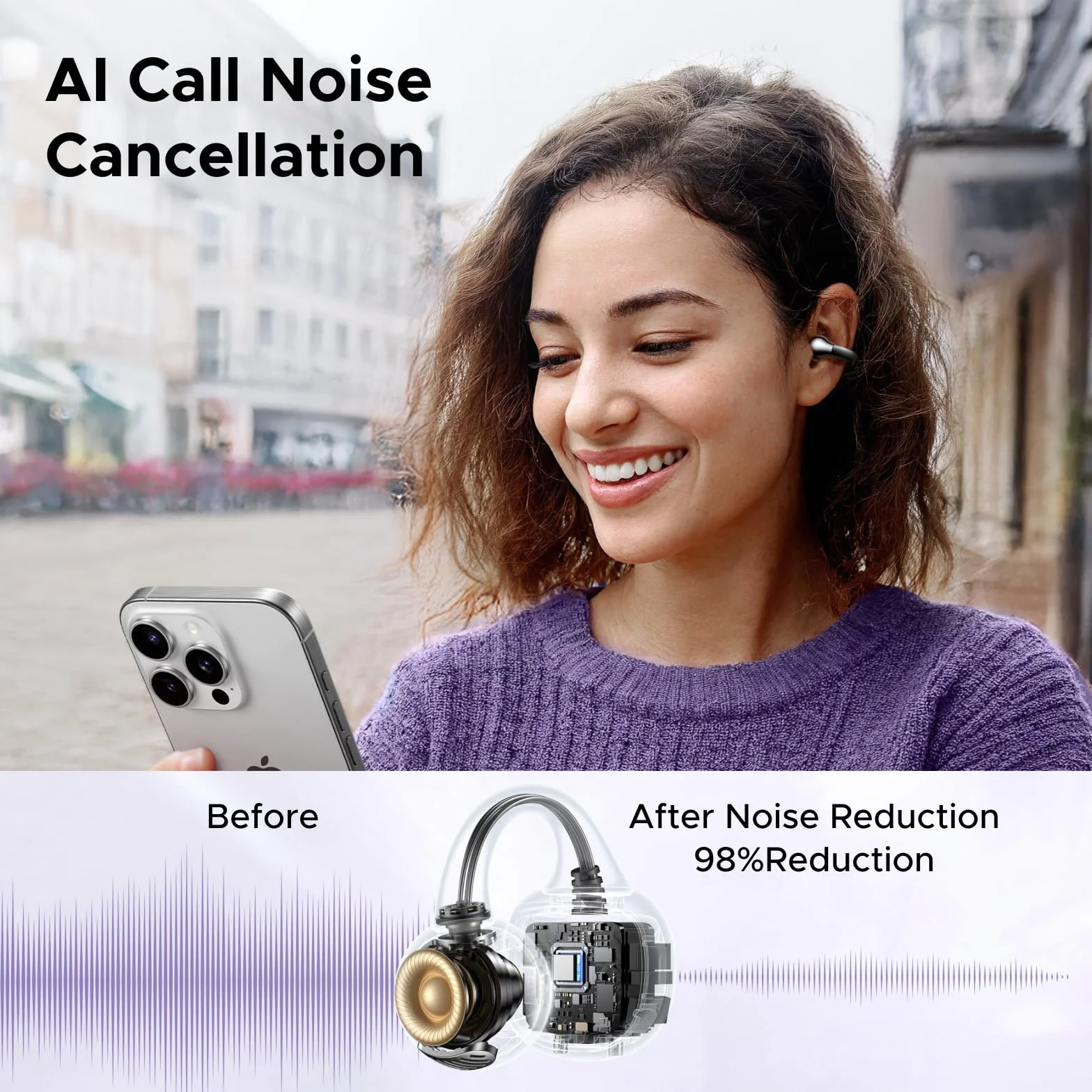UGREEN HiTune S3 Open Ear Słuchawki, Bluetooth tylko 5,2g | Bluetooth z ENC do rozmów, Głęboki bas, 30h odtwarzania, USB-C szybkie ładowanie i IPX5 wodoodporność