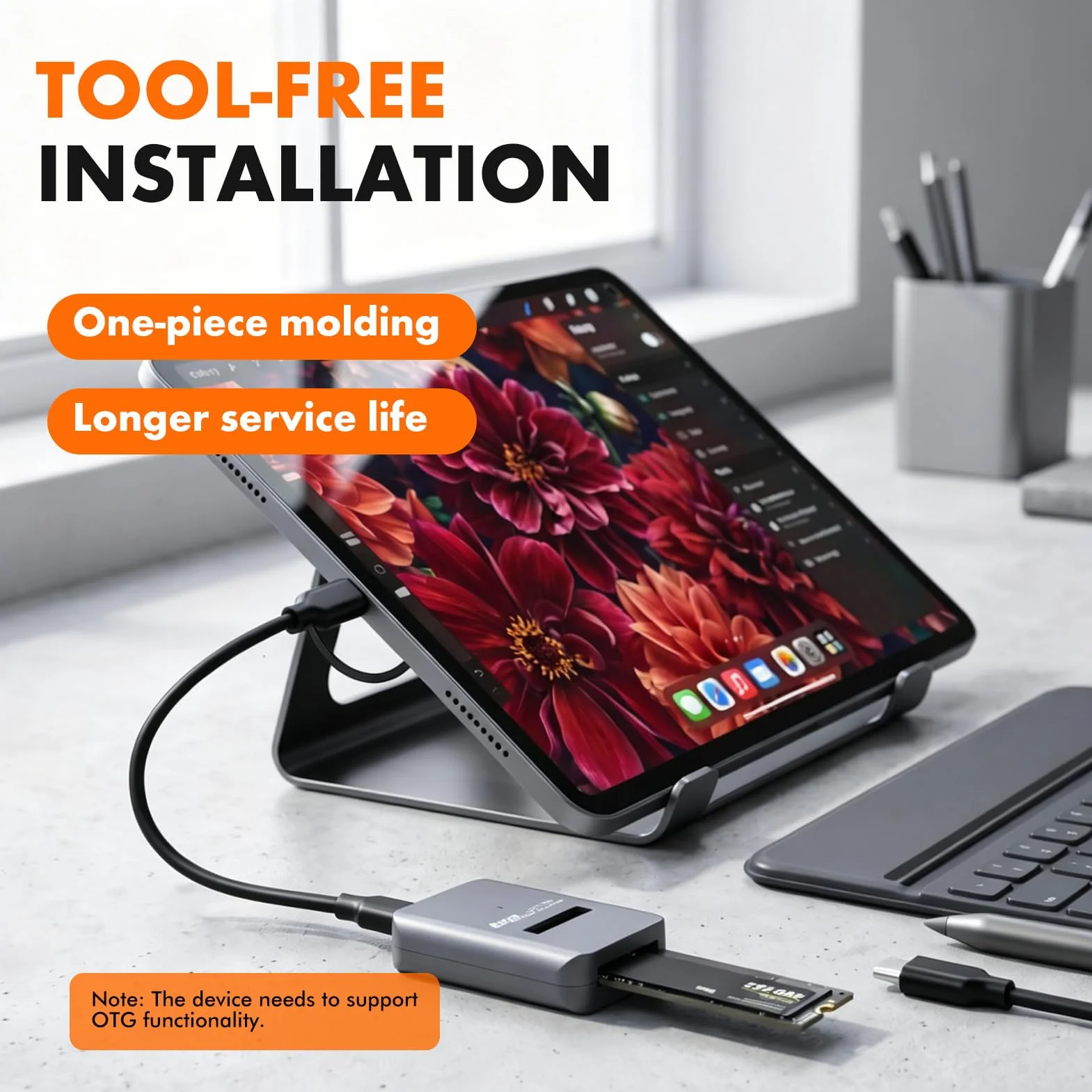 Adapter M.2 NVMe na USB, czytnik USB-C-M.2-NVMe SSD, USB 3.2 Gen 2 x 1, 10 Gbit/s z trymem UASP, pojemność 8 TB, beznarzędziowa, składana obudowa PCIe NVMe