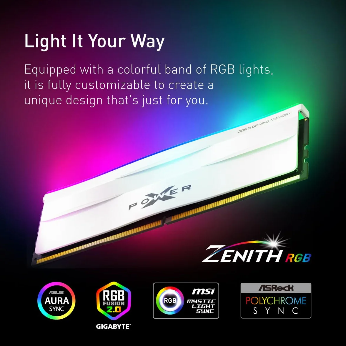 Silicon Power DDR5 16 GB Zenith RGB 6000MT/s (PC5-48000) 288-pinowy CL36 1,35 V UDIMM moduł pamięci stacjonarnej RAM SP016GXLWU60CFSH czarny