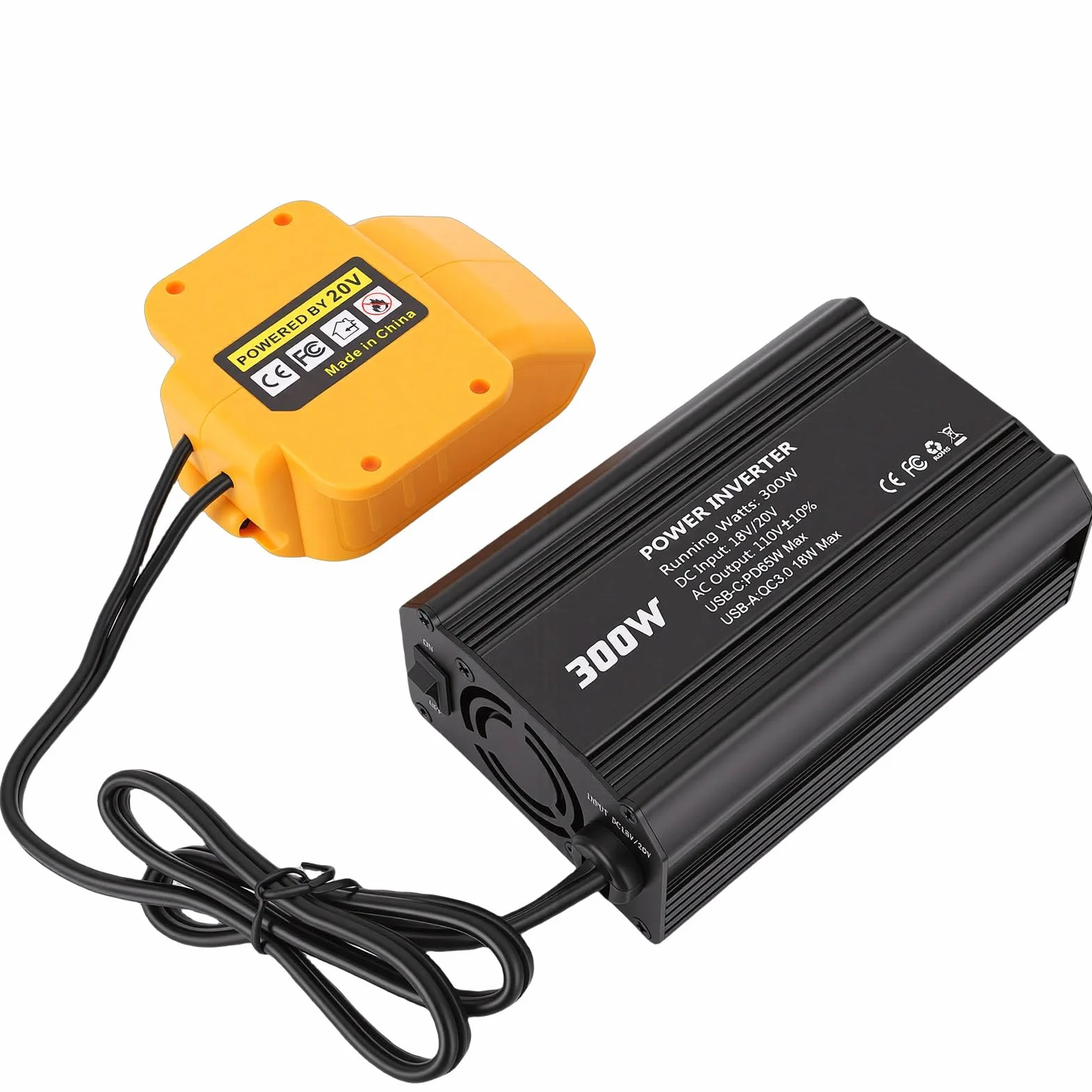 Generic Inwerter Akumulatorowy o Mocy 300 W z 2 Gniazdami Prądu Przemiennego i 1 Portem USB A Pasuje do Akumulatora Konwertuje Zasilanie 18 V na Napięcie 110 V AC Idealny do Wycieczek Samochodowych