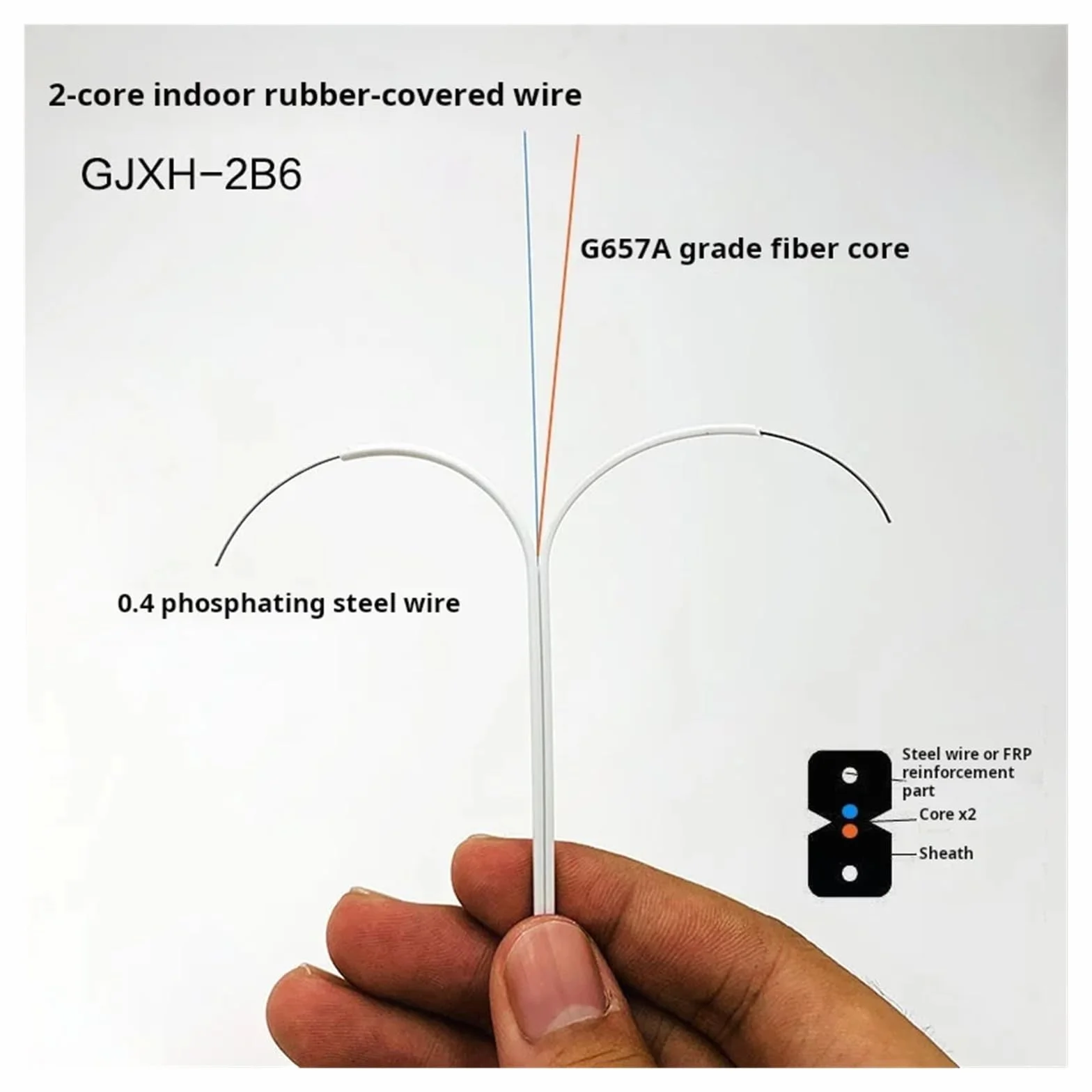 Wewnętrzny kabel połączeniowy światłowodowy jednomodowy — 50 m, 1/2/4 żyła, 2 żyły stalowe, bez złącza(Black,1Core)