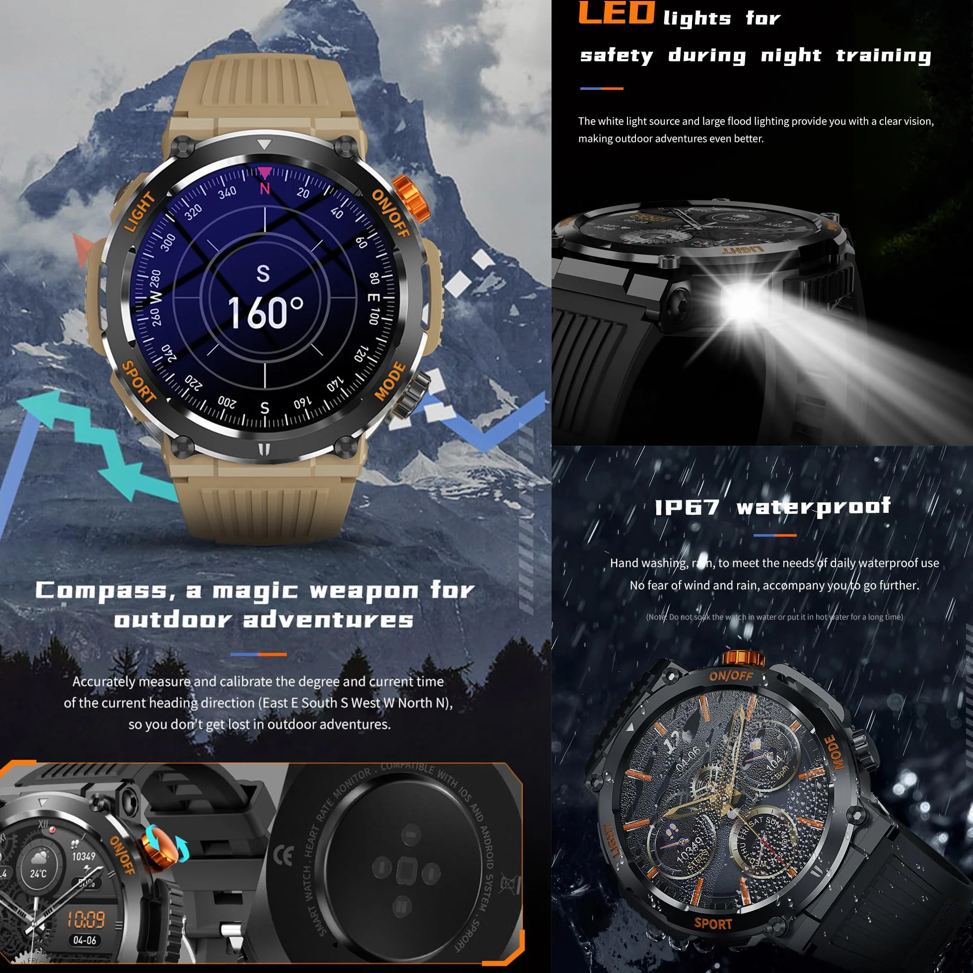 Smartwatch Inteligentny Zegarek Męski z Połączeniami, 1.46" Wodoodporny Smart Watch Sportowy z Latarka, Kompas, Pulsometr Ciśnienie Krwi Bransoletka Aktywność Cyfrowy Zegarek dla IOS Android (czarny)