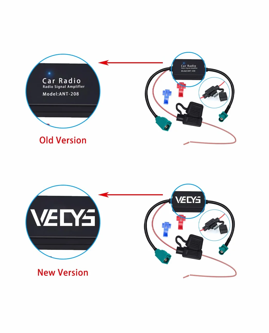 Vecys FM/AM DAB DAB+ Antena Samochodowa Wzmacniacz Sygnału Fakra 12V Digital Radio Antena Splitter