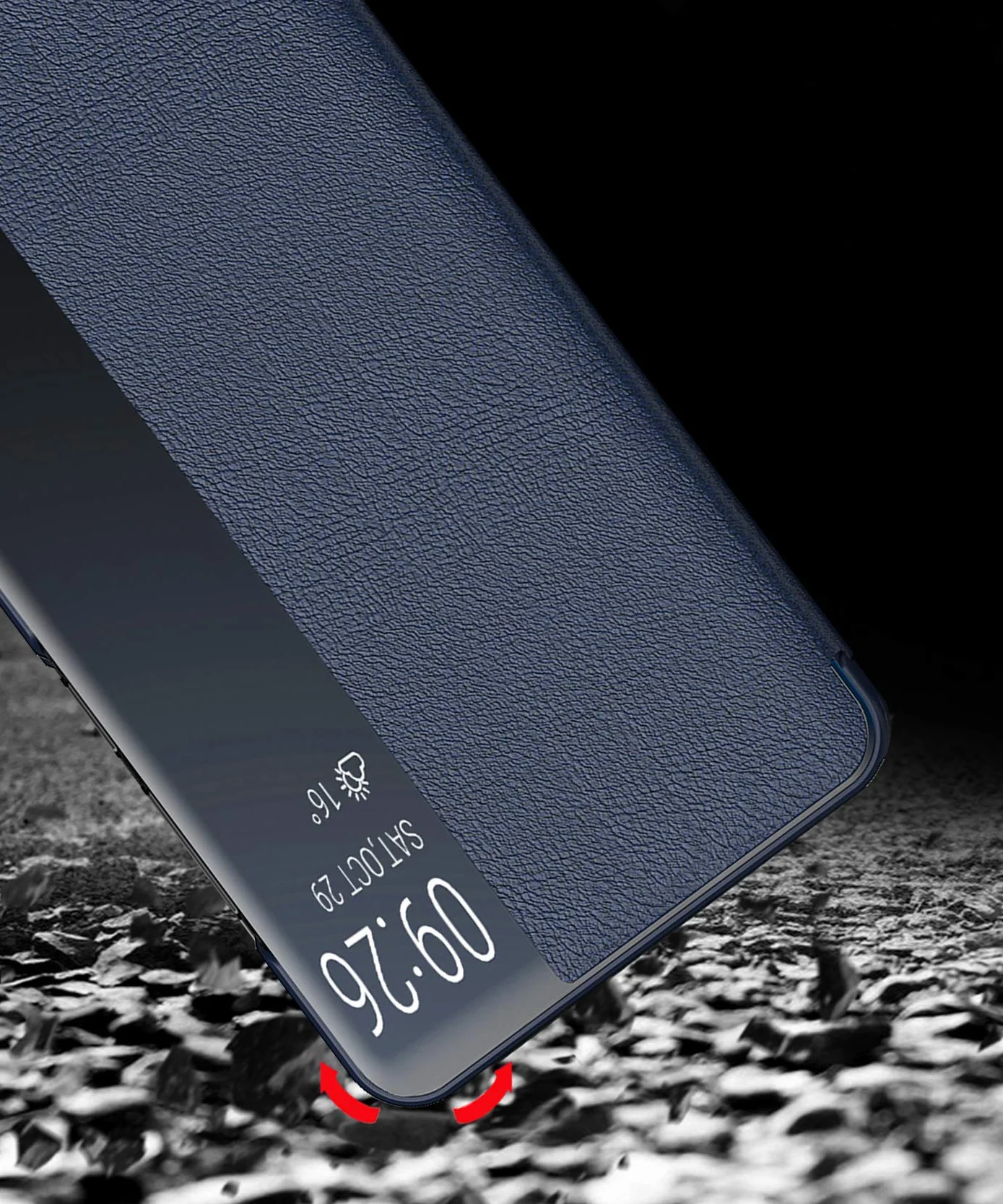 Etui kompatybilne z Huawei P20 Pro, etui Smart View Flip ze skóry PU + szkło hartowane - granatowe