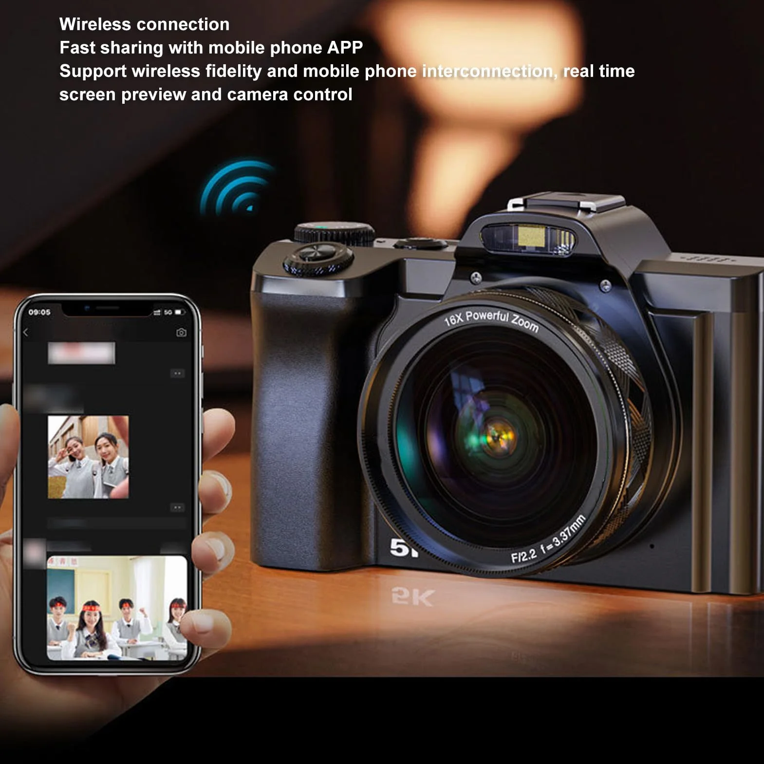 Cyfrowy Aparat Fotograficzny 5K do Fotografii, Aparat do Vlogowania o Rozdzielczości 48 MP z automatyczną regulacją Ostrości, Kamera Wideo z 16-krotnym Zoomem Cyfrowym i Ekranem