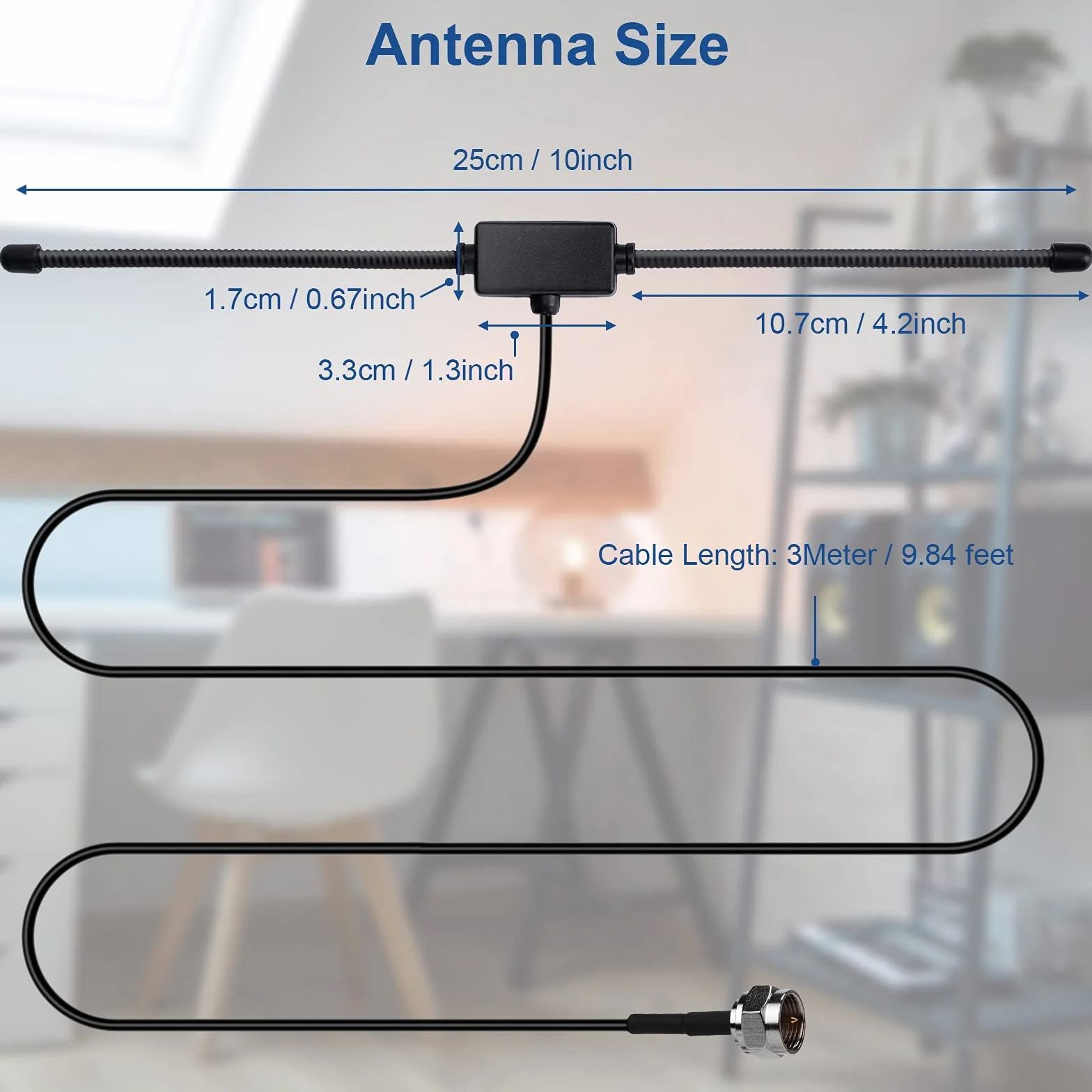 Antena radiowa FM, 75 omów, antena dipolowa, ze złączem typu F, przedłużacz 3 m, do systemu muzycznego, domowego odbiornika stereo, kina domowego, AV, audio, Vedio