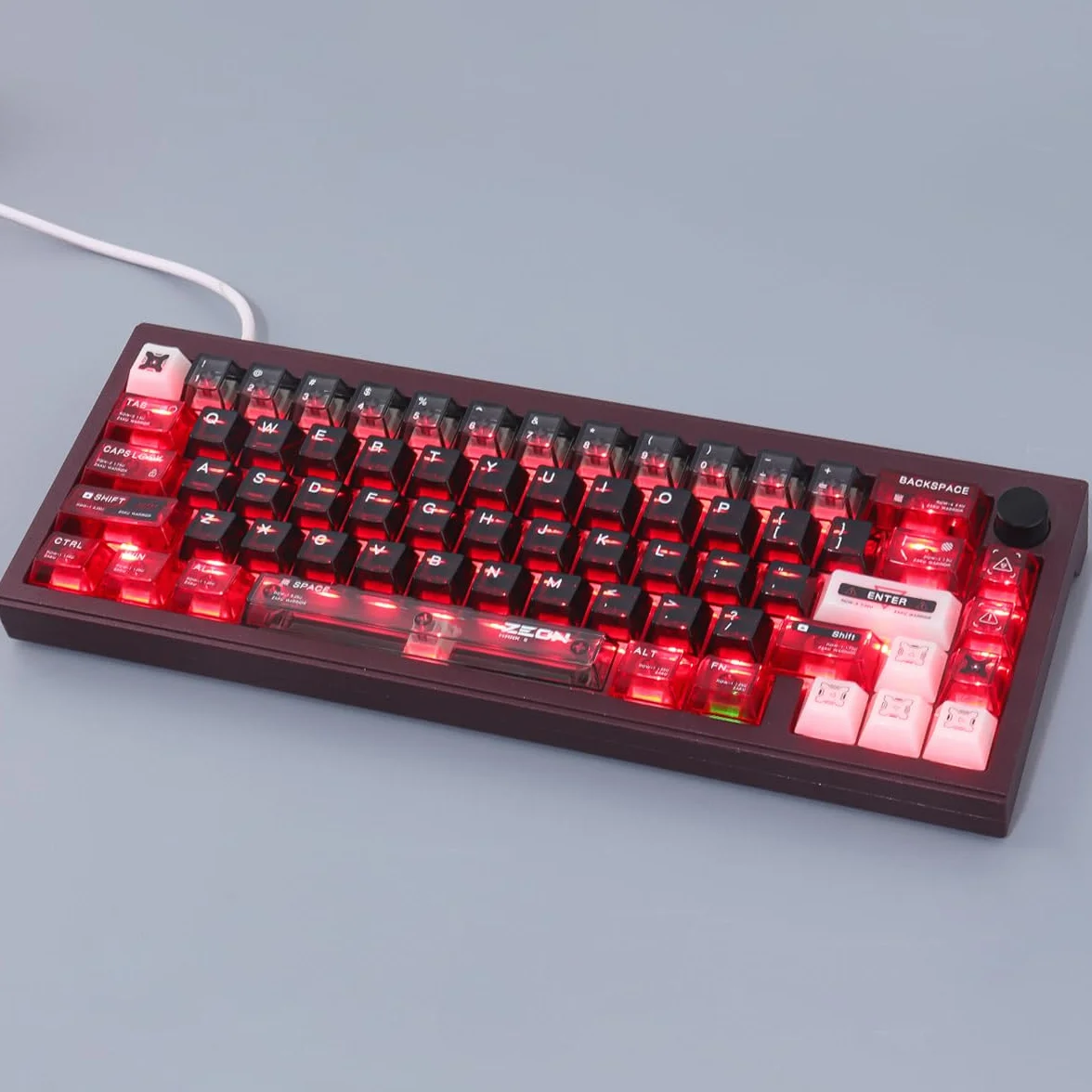 JakeTsai Podwójne nasadki klawiszy PC, 138 klawiszy, czerwone, czarne, przezroczyste klawisze, przezroczyste nakładki na klawisze z profilem wiśniowym do Cherry MX Switch ANSI i ISO układ klawiatury