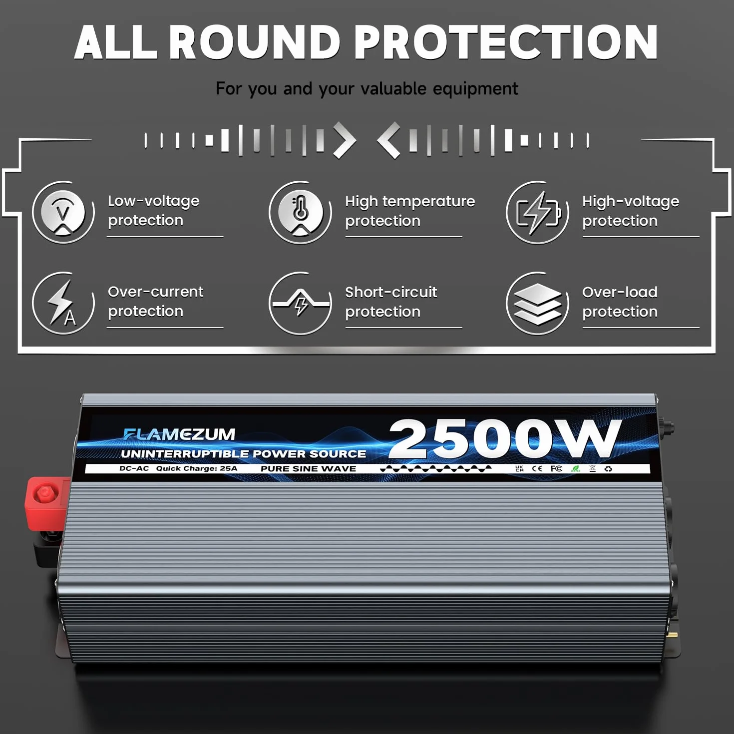 UPS falownik 12 V 220 V czysta fala 2500 W z ładowarką 30 A, obwodem priorytetowym, pilotem LCD, falownikiem do nieprzerwanego zasilania, akwarium