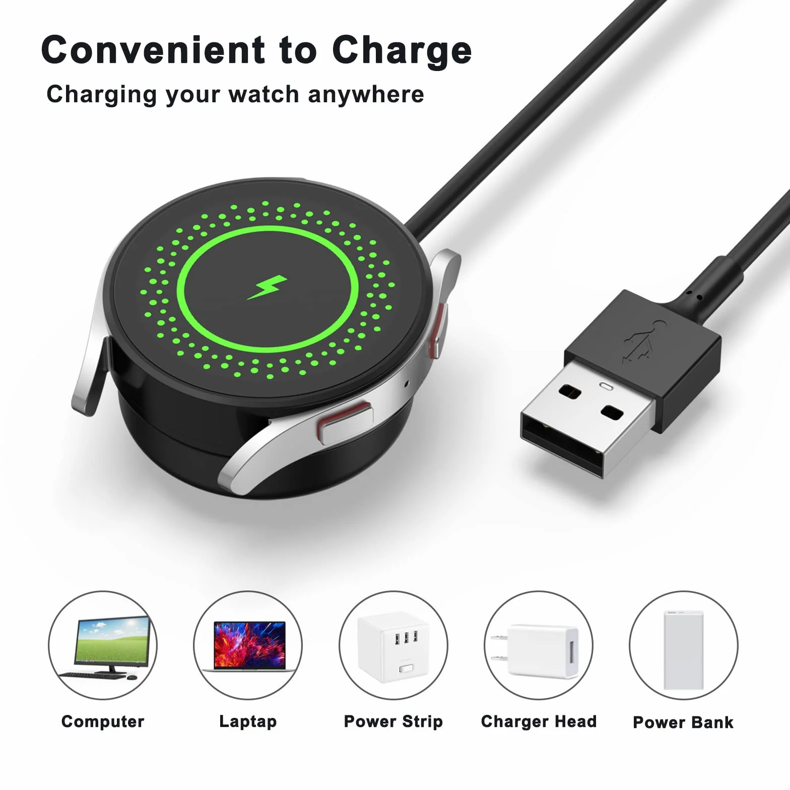 Oumida Kabel do ładowania do Samsung Galaxy Watch 3/4/5/6/7/Active/FE/Ultra, ładowarka USB, kabel do ładowania Charger Cable Dock do Samsung Watch 4/3/5/6/7/FE/Ultra/Active (czarny x 2)