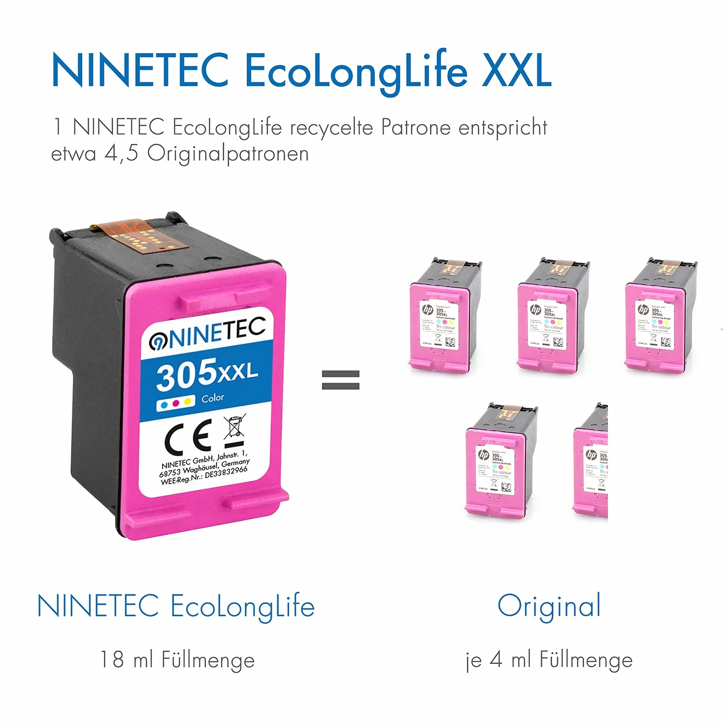 NINETEC 305 XL czarny i kolorowy kartridże do drukarki, wielopak, zamiennik dla HP 305 wkłady do drukarek HP 305 XL 305XL do DeskJet 2320 2700 2710e 2720e 2810e 2820e 4120e Envy 6010e 6020e 6030e