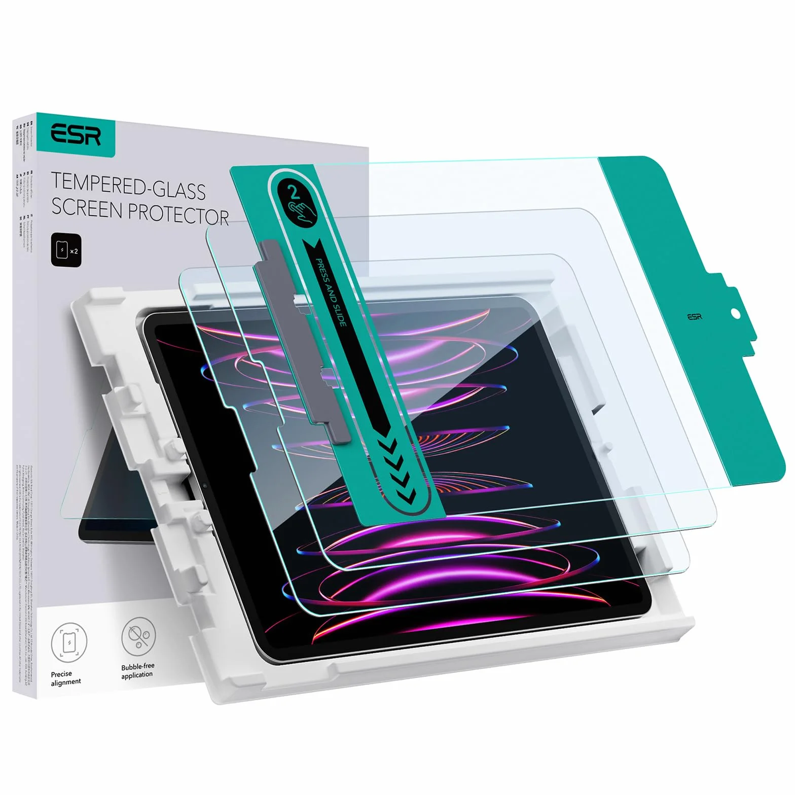 ESR 2-pak osłon ekranu do iPad Pro 12,9 (2022/2021/2020/2018) szkło hartowane z tacką
