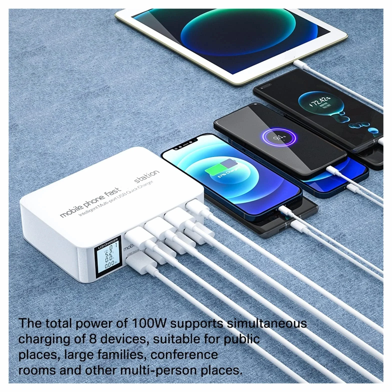 Stacja łAdująCa USB, 8-portowa szybka ładowarka USB szybkie ładowanie QC3.0 PD3.0 Multi USB stacja ładująca LCD cyfrowy wyświetlacz szybka ładowarka Bardziej Bezpieczna I Uniwersalna Kompatybilność