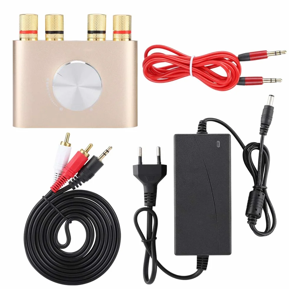Socobeta Mini wzmacniacz mocy, Bluetooth, stereo, Hi-Fi, 100 W, z zasilaczem sieciowym, złoty