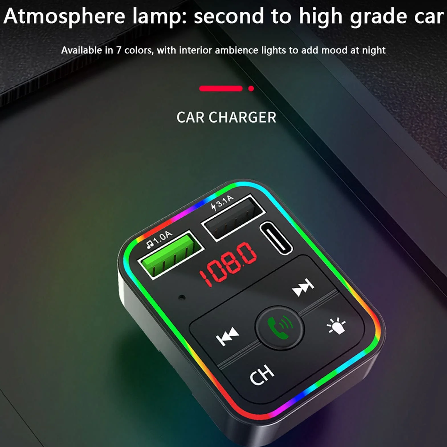 Nadajnik FM Bluetooth do Samochodu, Nadajnik FM do Samochodu Bluetooth 5.0 z ładowarką Samochodową, Zestaw Głośnomówiący, Adapter Radiowy Bluetooth, z Wyświetlaczem LED