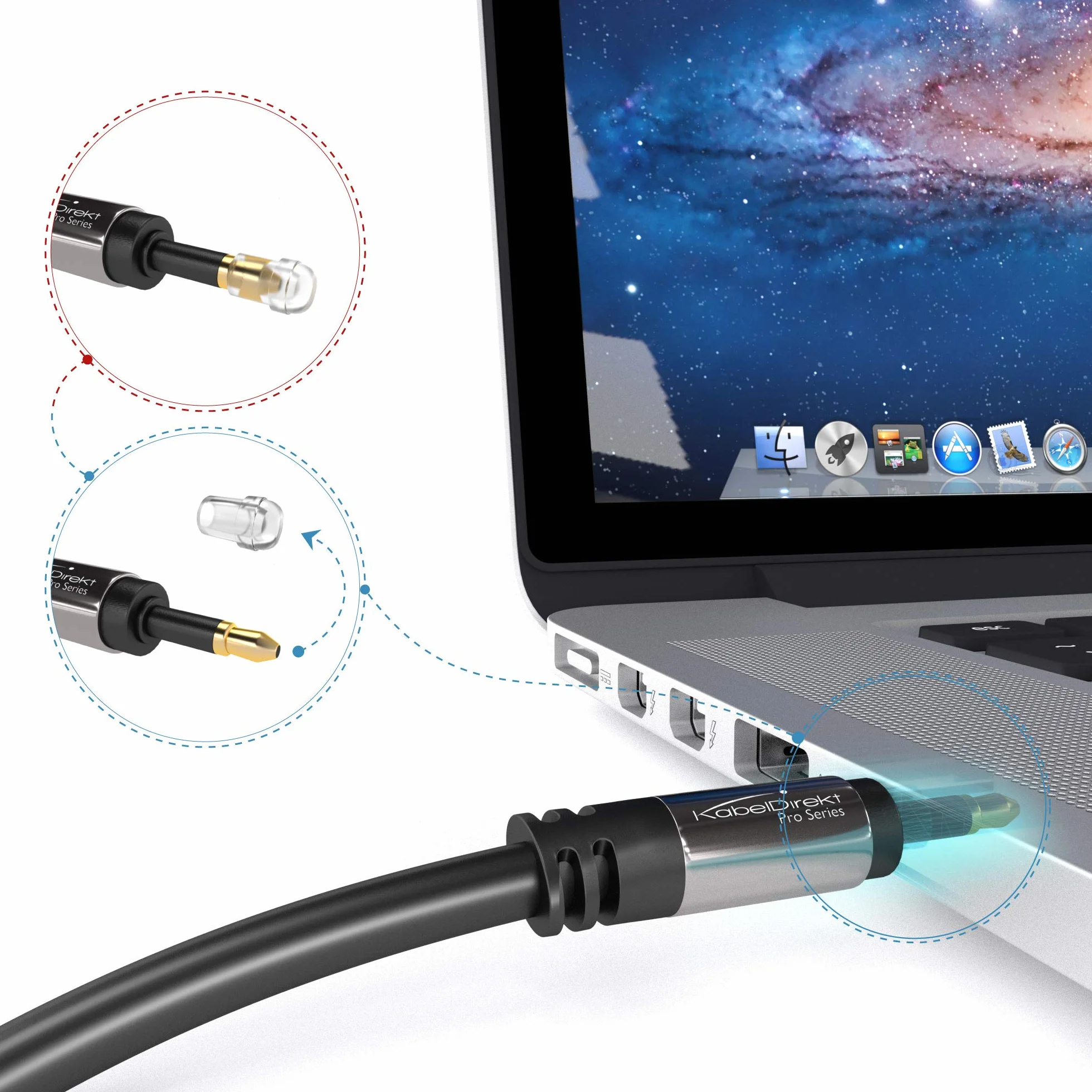 KabelDirekt – Przewód optyczny cyfrowy audio Mini-TOSLINK 0,5m (Mini-TOSLINK > TOSLINK) – PRO Series