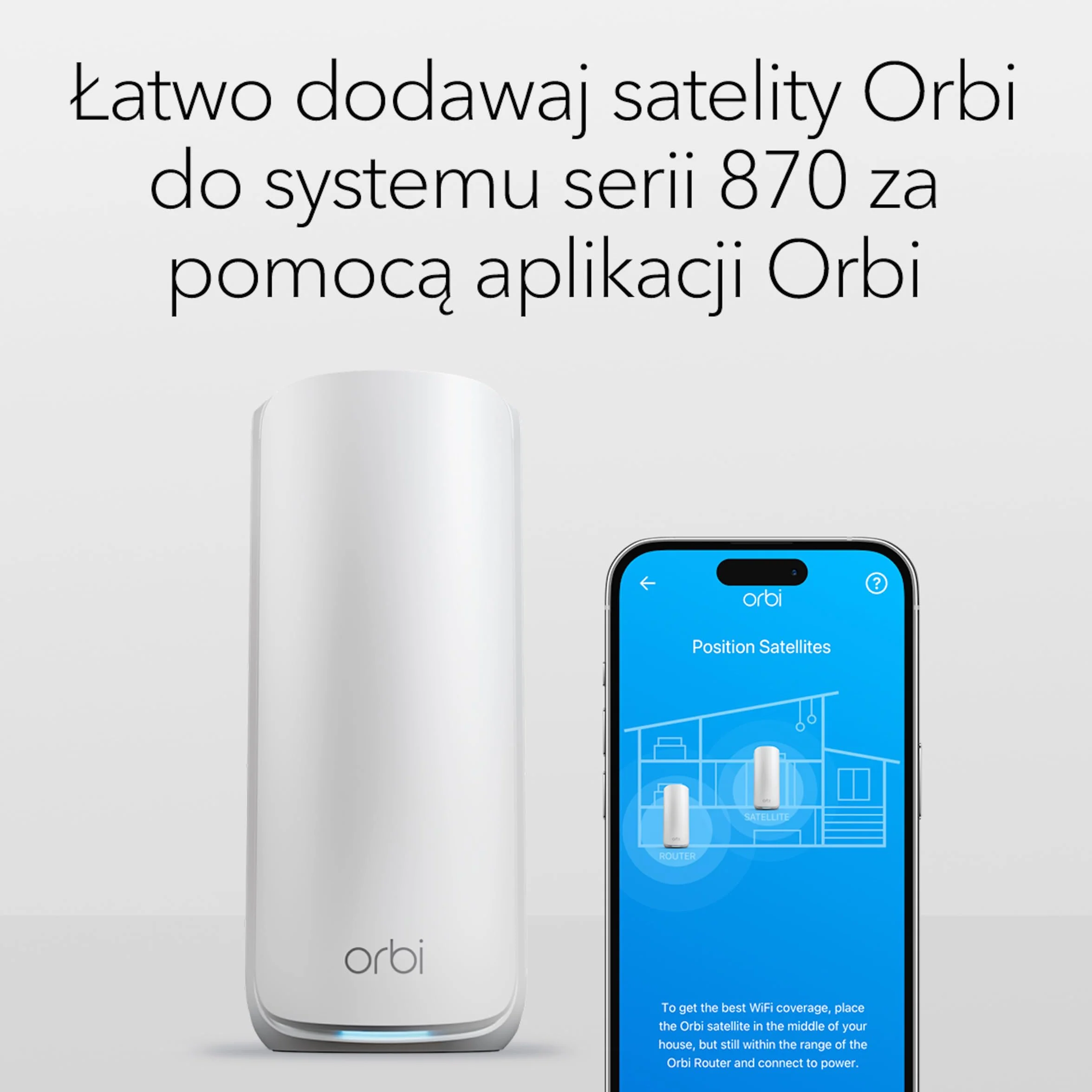 NETGEAR - Satelita Mesh Tri-Band WiFi 7 dodatku do serii Orbi 870 (RBE870) - kompatybilny z Orbi RBE872 i RBE873 - funkcje bezpieczeństwa, zasięg do 200 m2 - standard BE21000 802.11be (do 21 Gb/s)