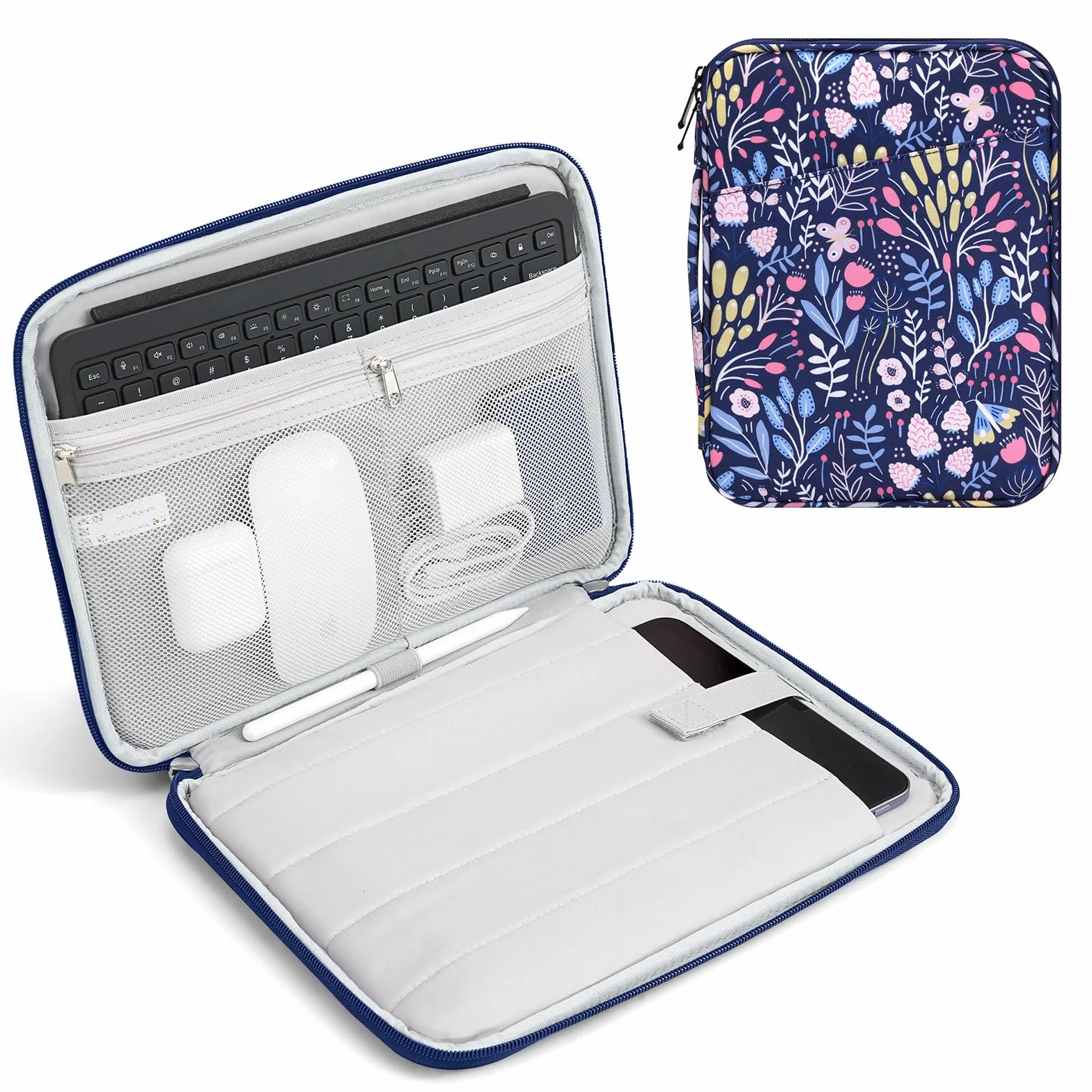 TiMOVO 9-11" Tablet Sleeve for iPad A16 & Galaxy Tab, Flowers | Protective Bag with Pockets, Fits iPad 10.9"/10.2" Air 11" 5th/4th Gen, Galaxy Tab A9+/A11+ 11"