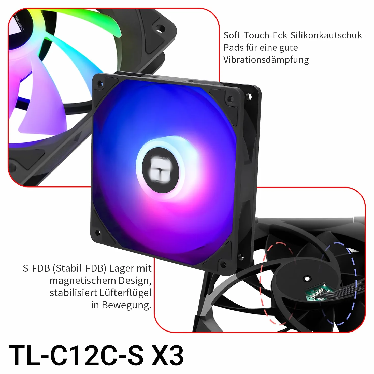 Thermalright TL-C12C-S X3 120 mm CPU PWM ARGB wentylator, 1550 RPM, czarny, 3-pak