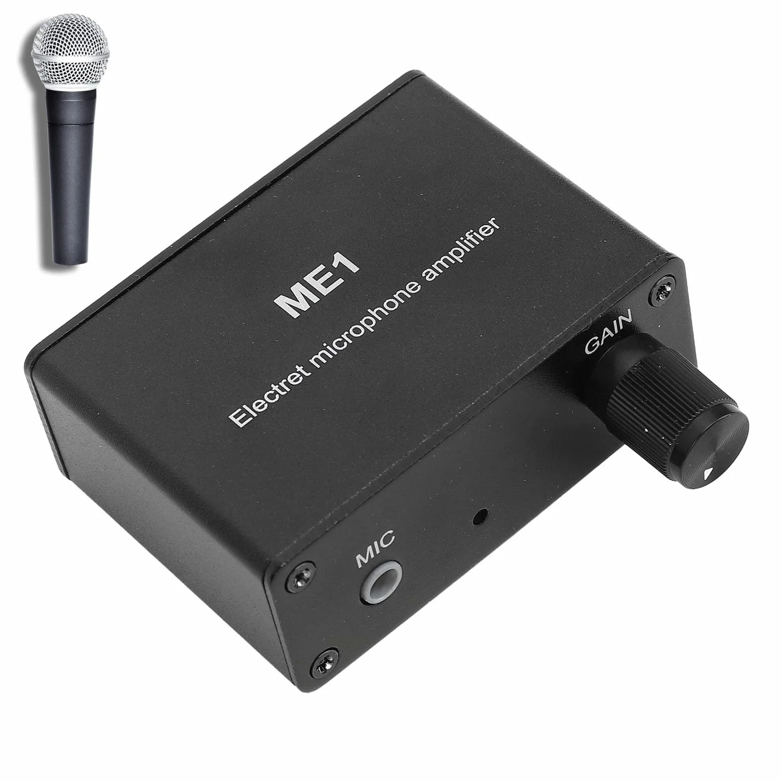 Wzmacniacz Mikrofonowy, Regulowane Wzmocnienie 0-20 DB, Wzmacniacz Mikrofonu Pojemnościowego z baterią 150 MAh do szkoleń i Prezentacji